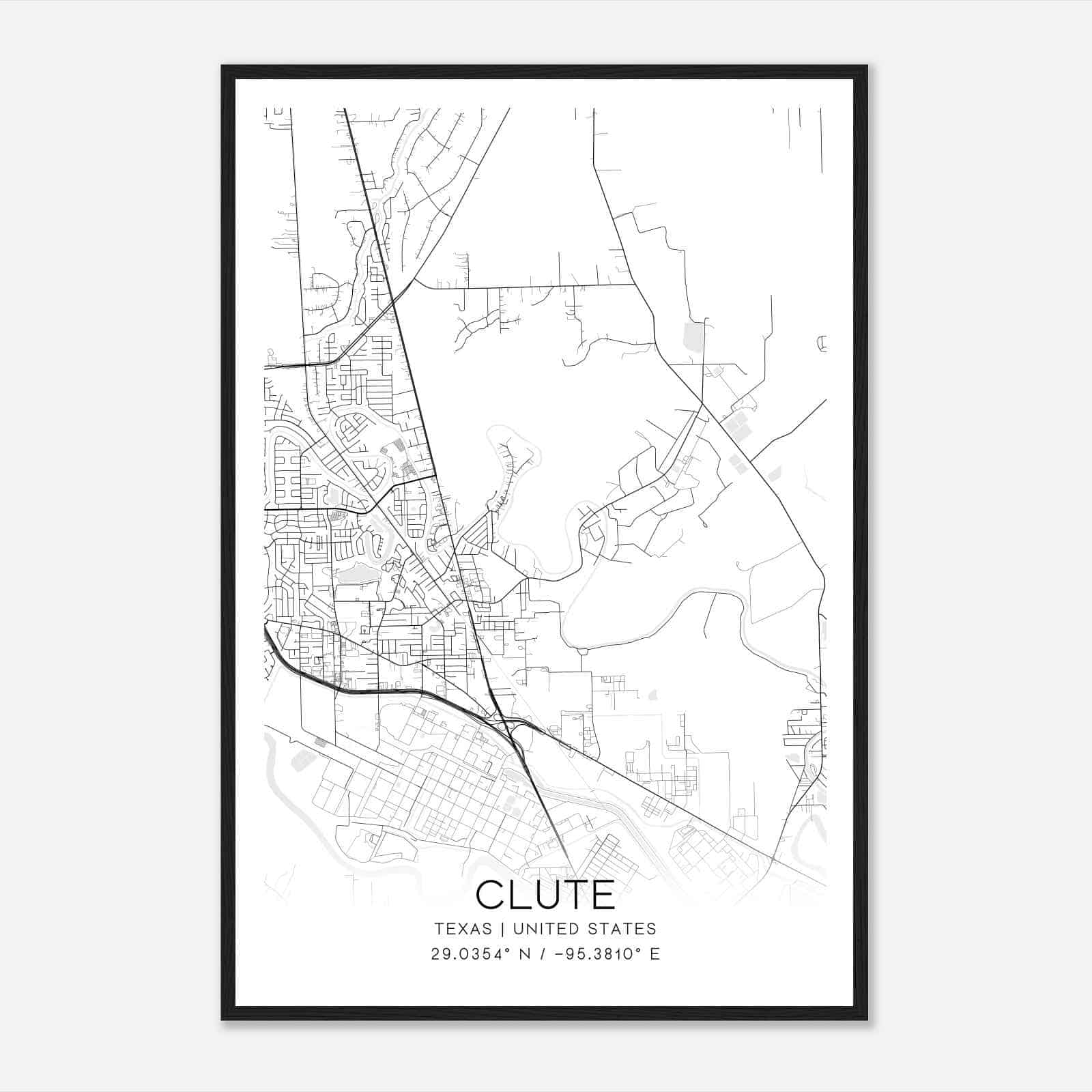 Clute Texas Map Poster, Modern Home Decor Wall Art Print