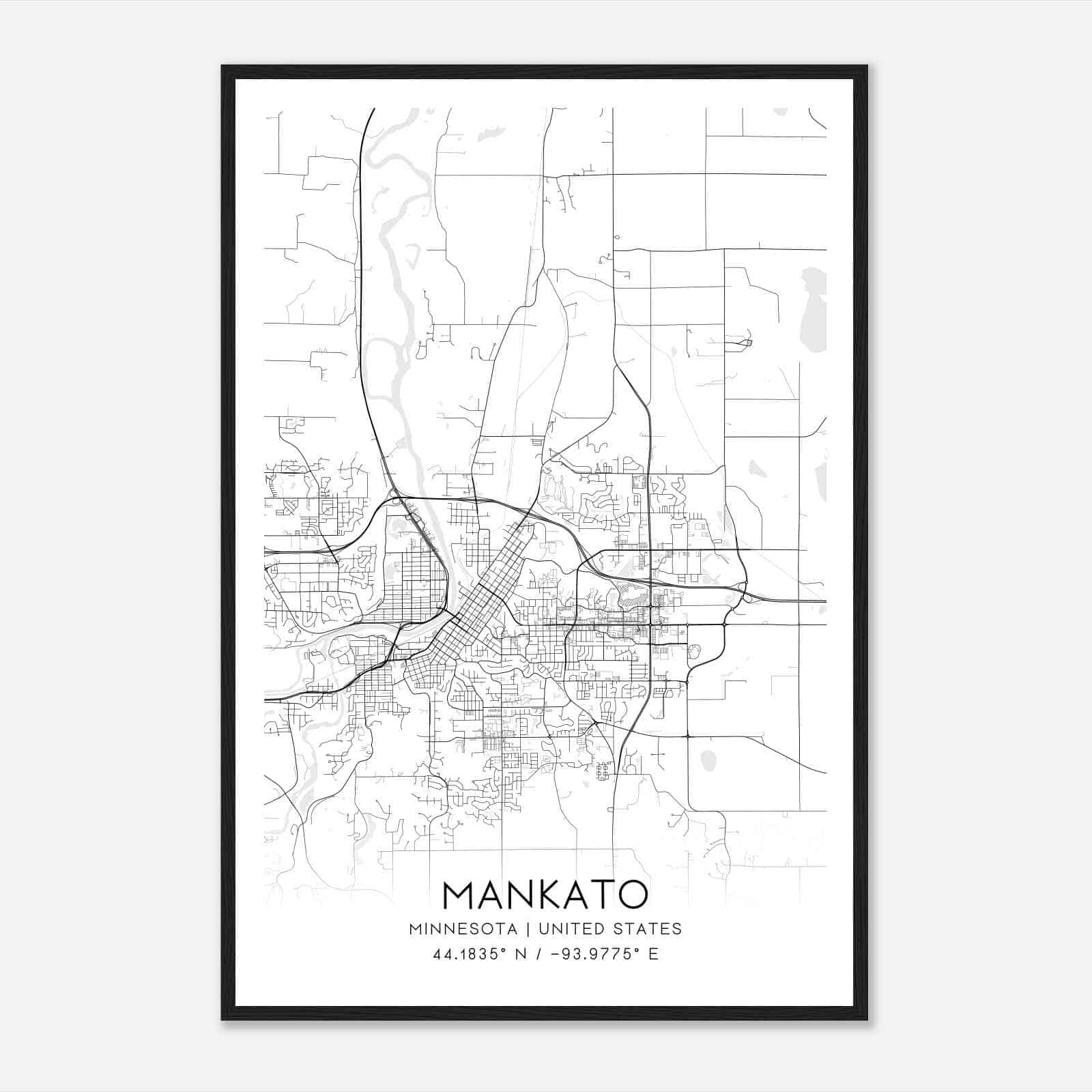 Mankato Minnesota Map Poster, Modern Home Decor Wall Art Print