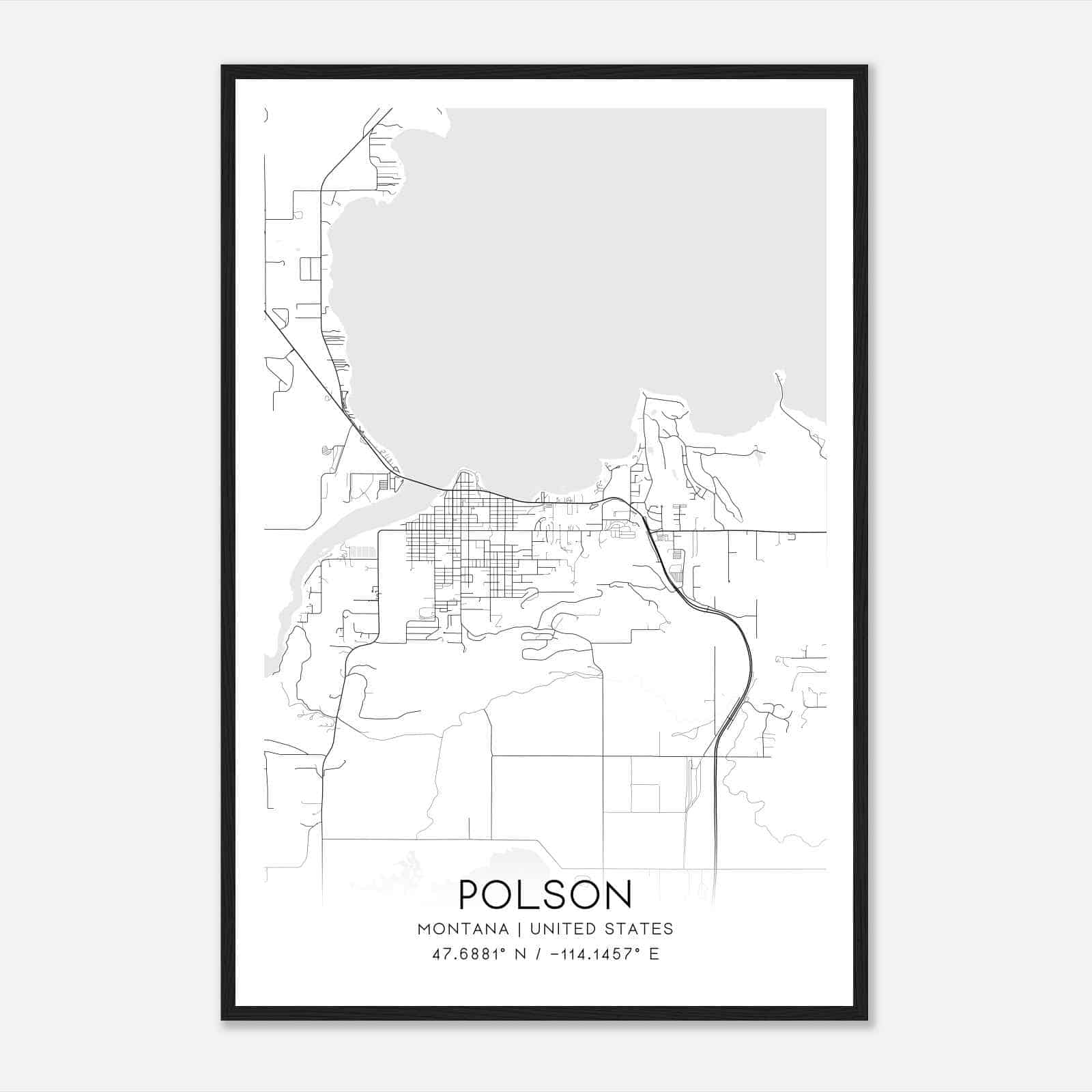 Polson Montana Map Poster, Modern Home Decor Wall Art Print