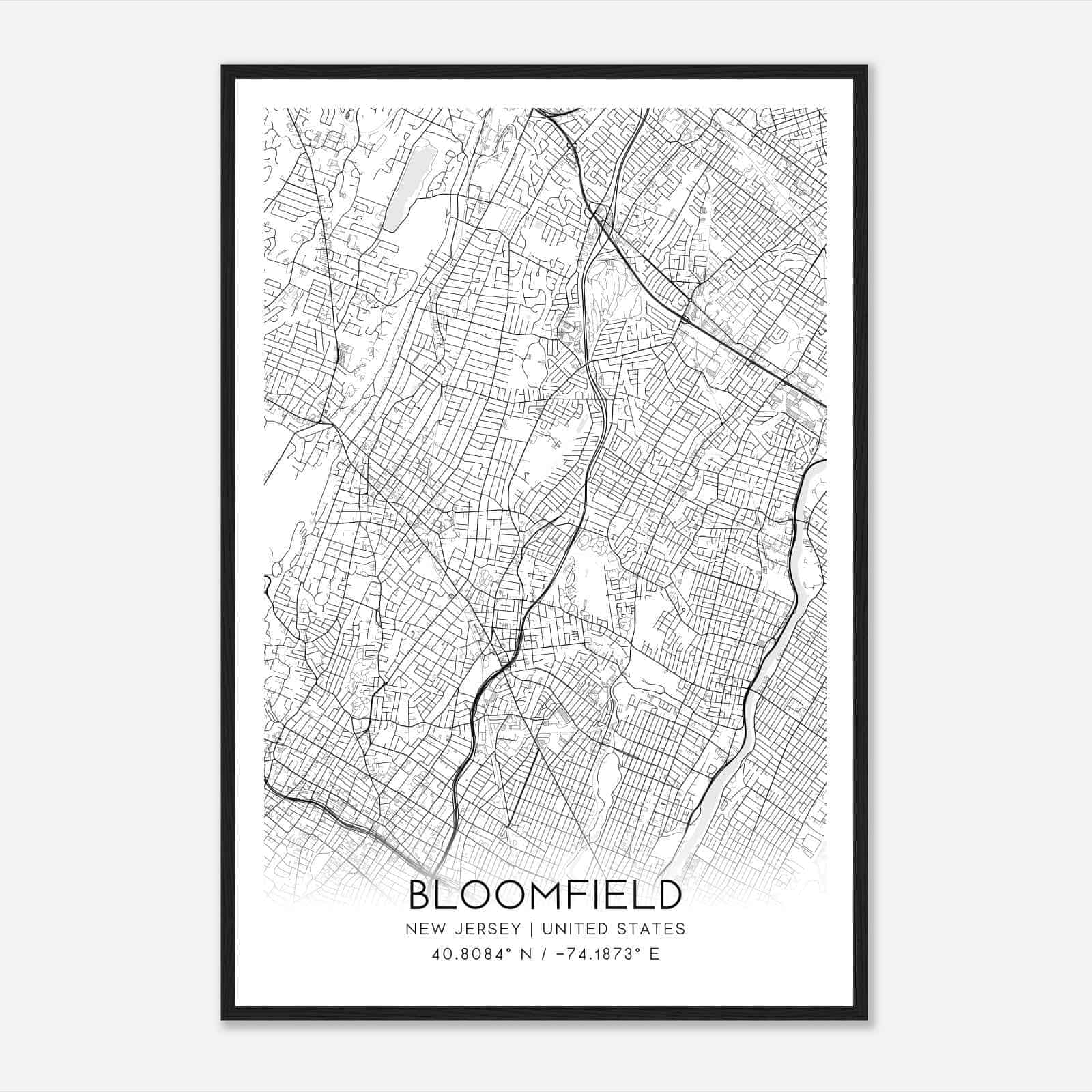 Bloomfield New Jersey Map Poster, Modern Home Decor Wall Art Print