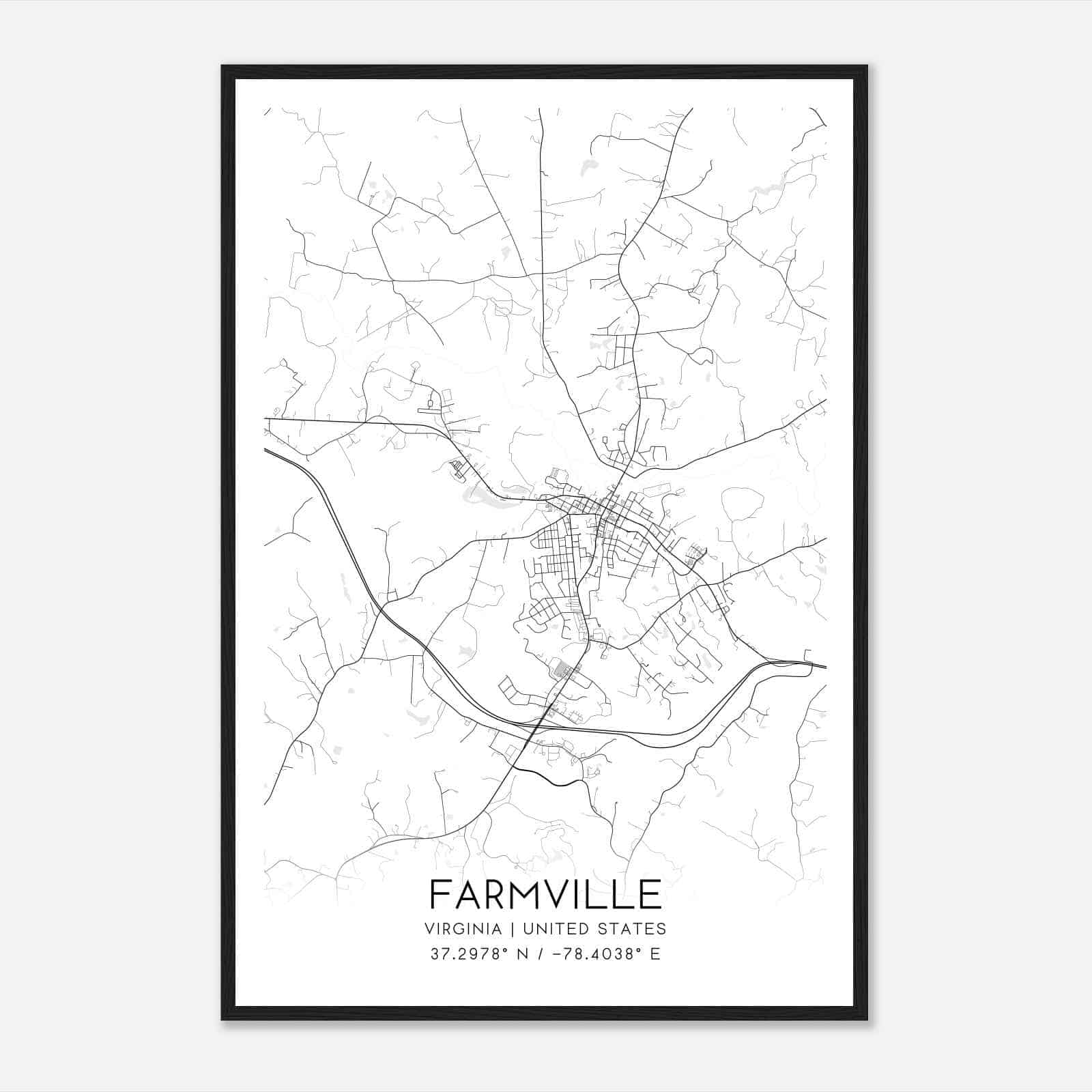 Farmville Virginia Map Poster, Modern Home Decor Wall Art Print