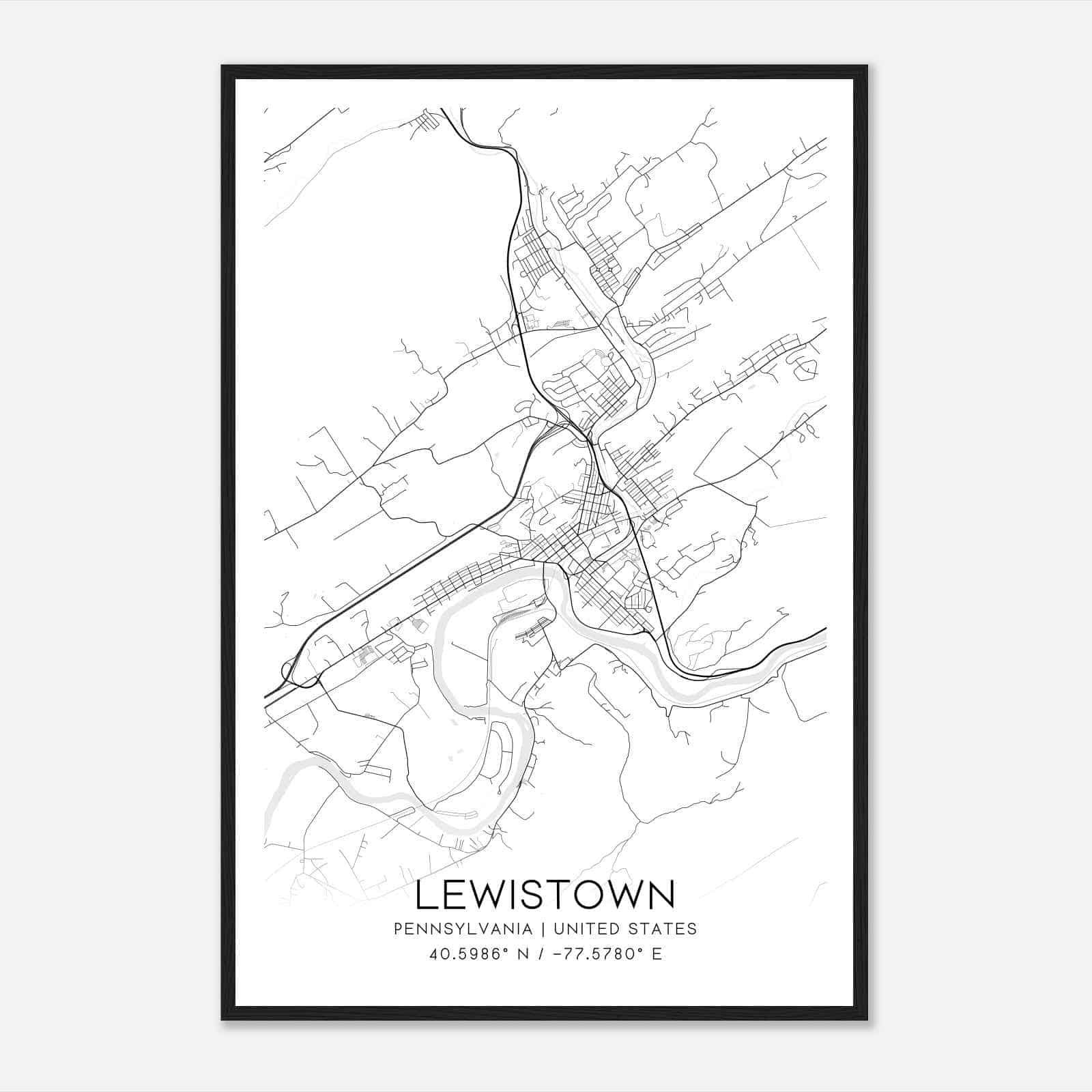 Lewistown Pennsylvania Map Poster, Modern Home Decor Wall Art Print