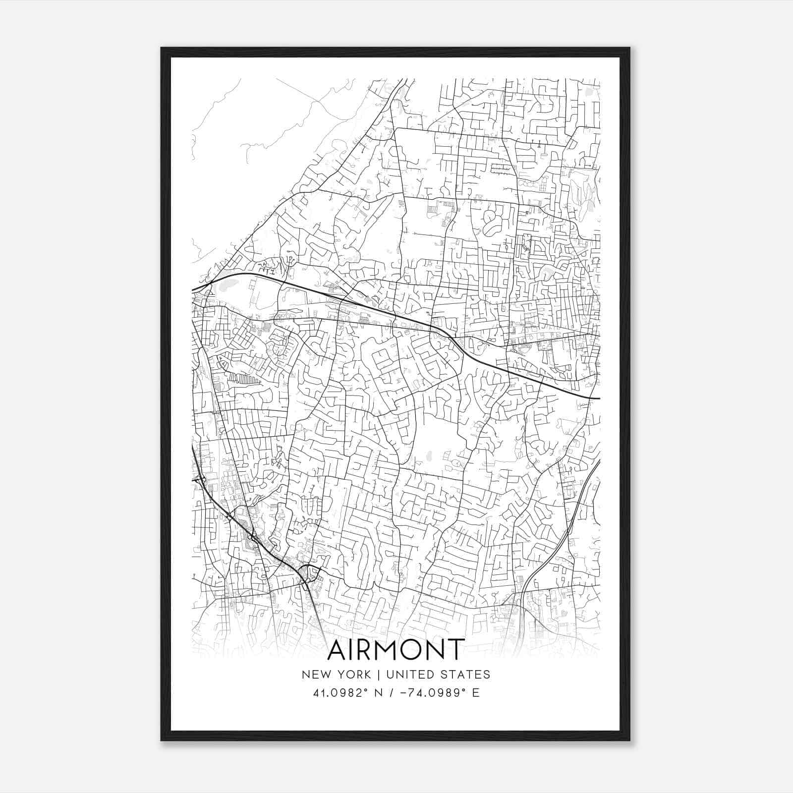 Airmont New York Map Poster, Modern Home Decor Wall Art Print