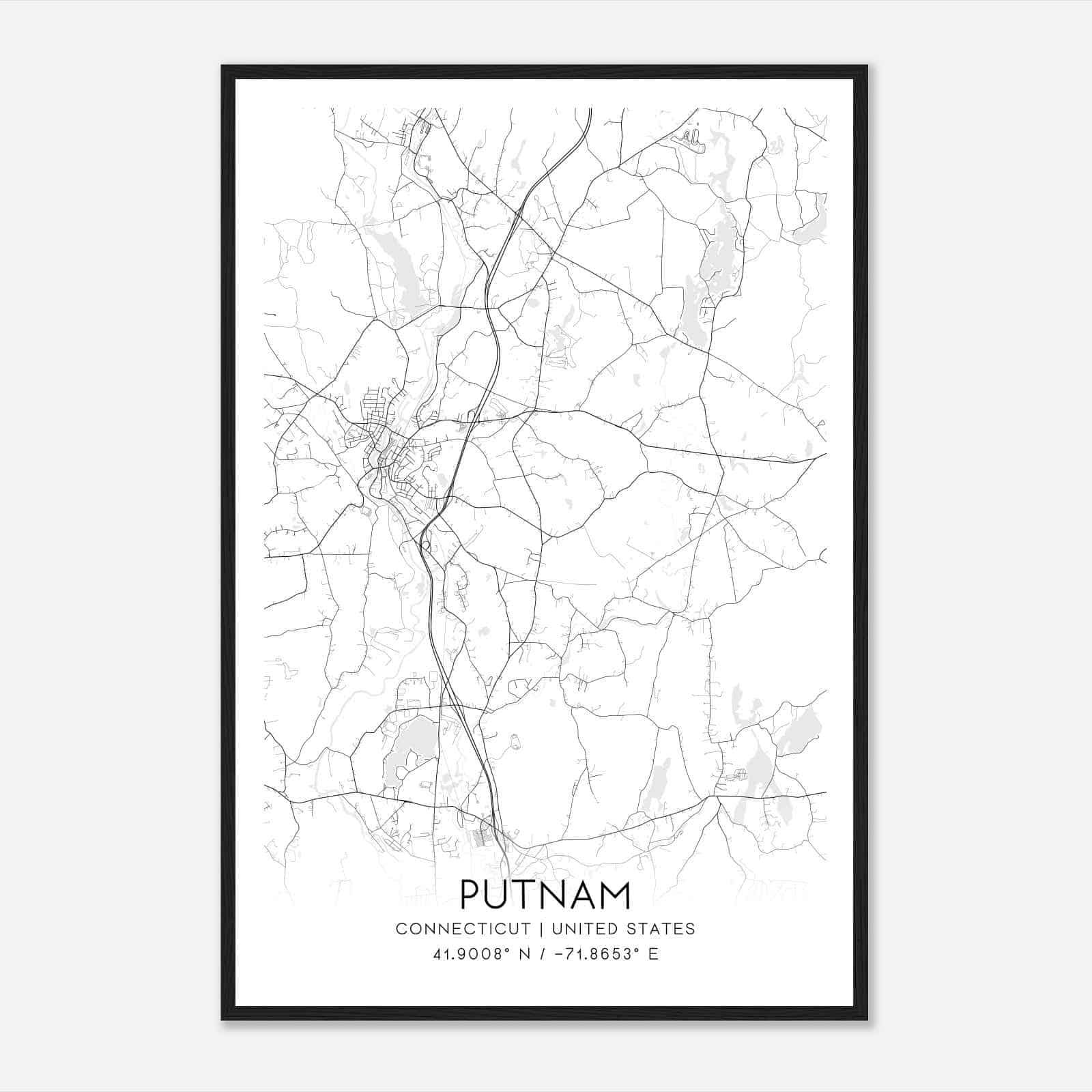 Putnam Connecticut Map Poster, Modern Home Decor Wall Art Print