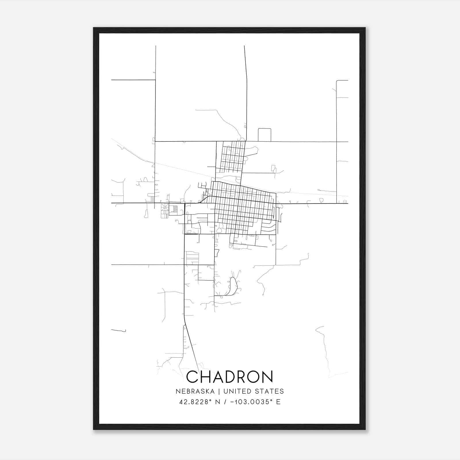 Chadron Nebraska Map Poster, Modern Home Decor Wall Art Print