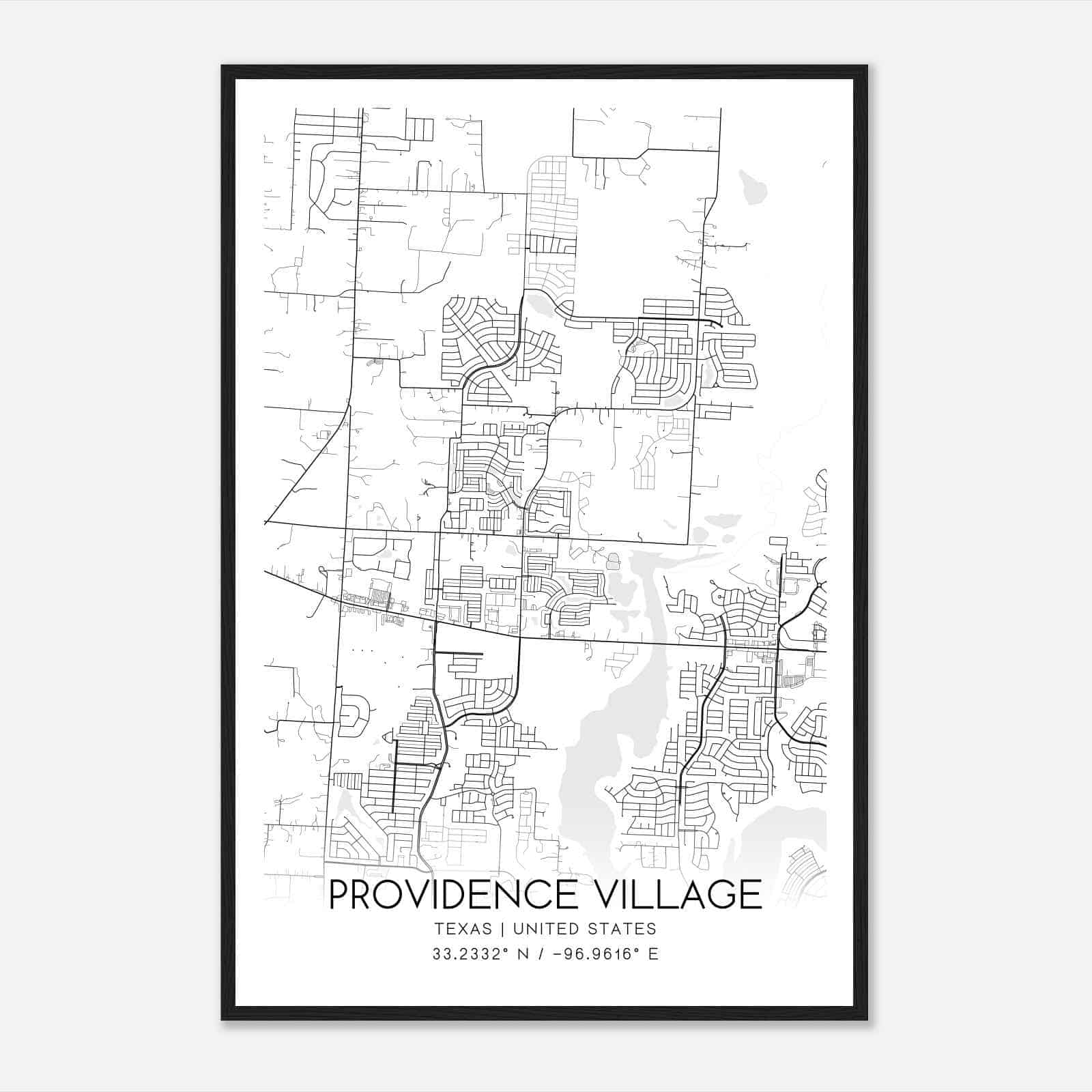 Providence Village Texas Map Poster, Modern Home Decor Wall Art Print