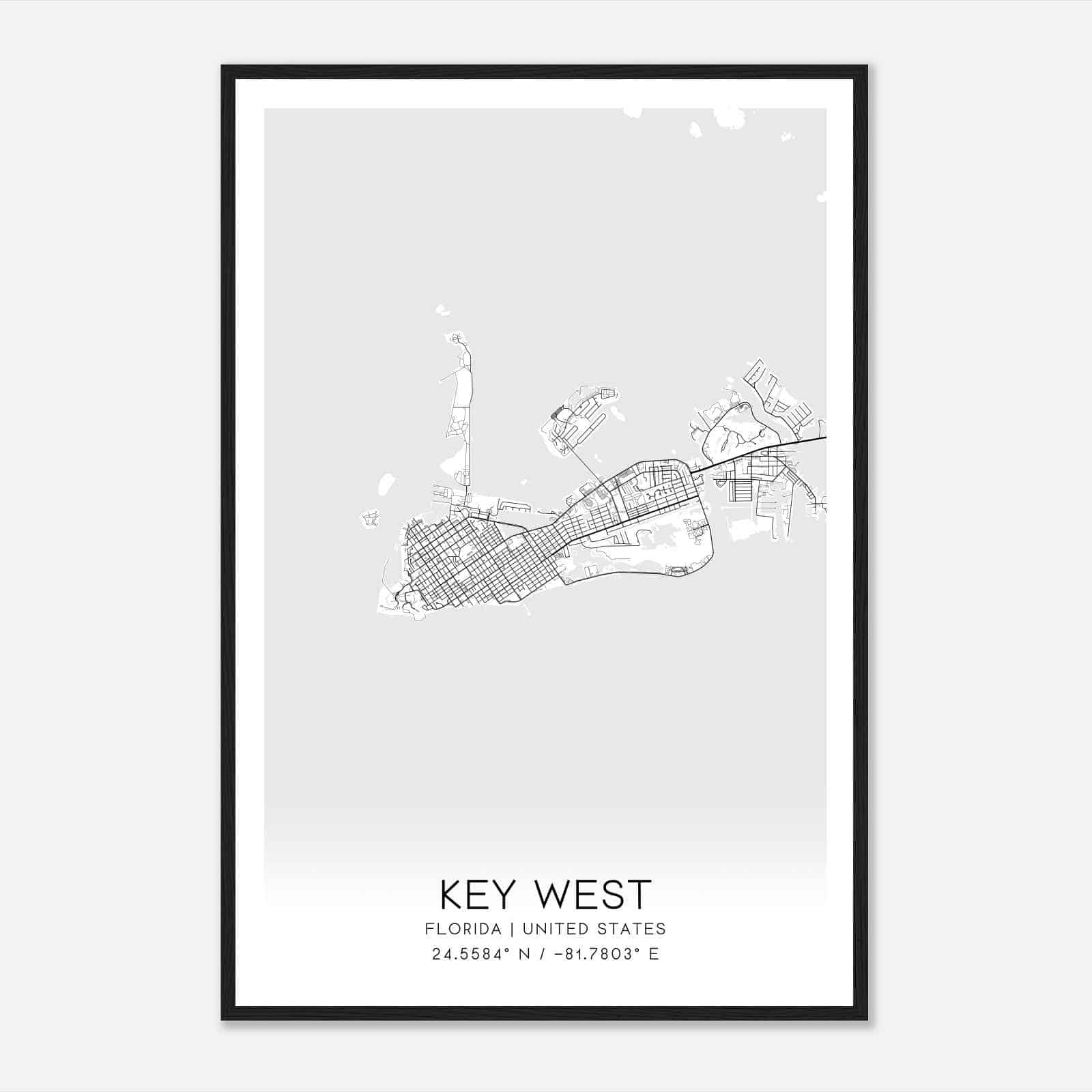 Key West Florida Map Poster, Modern Home Decor Wall Art Print