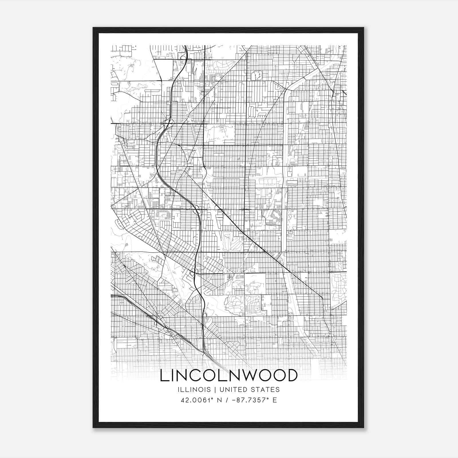 Lincolnwood Illinois Map Poster, Modern Home Decor Wall Art Print