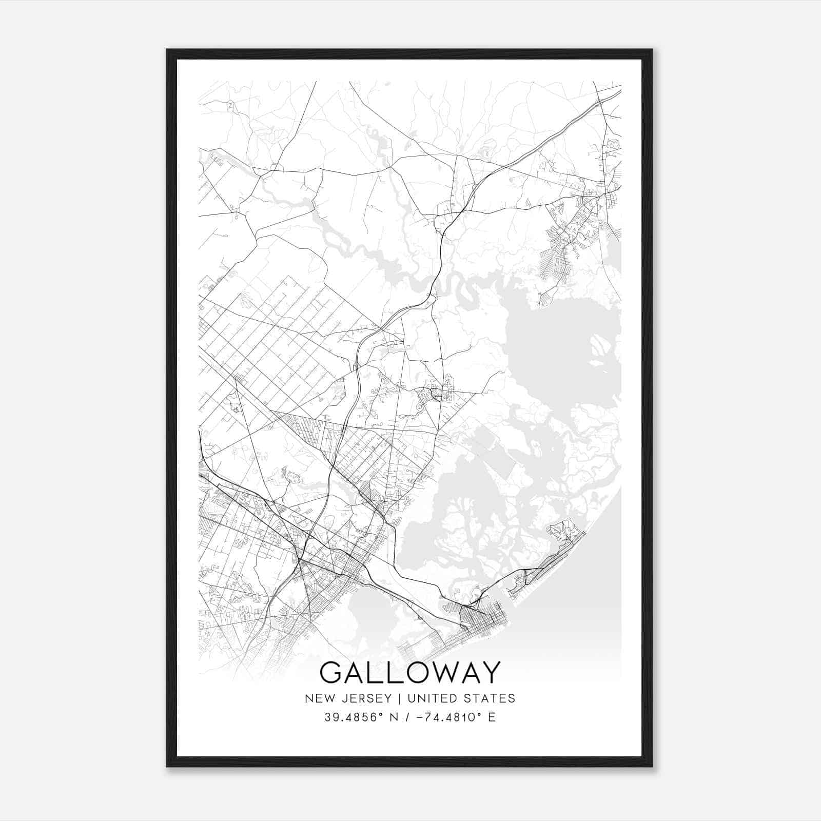 Galloway New Jersey Map Poster, Modern Home Decor Wall Art Print