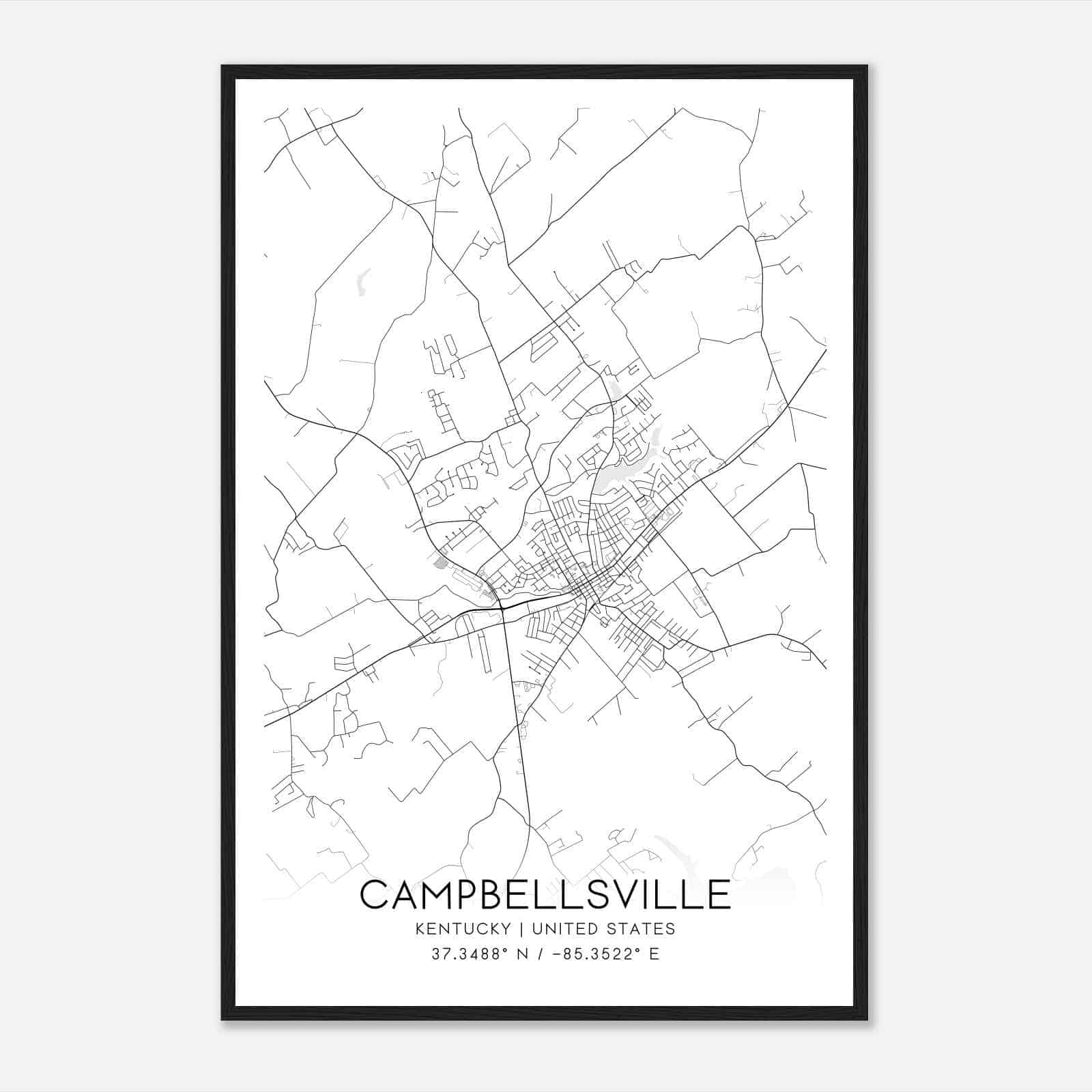 Campbellsville Kentucky Map Poster, Modern Home Decor Wall Art Print