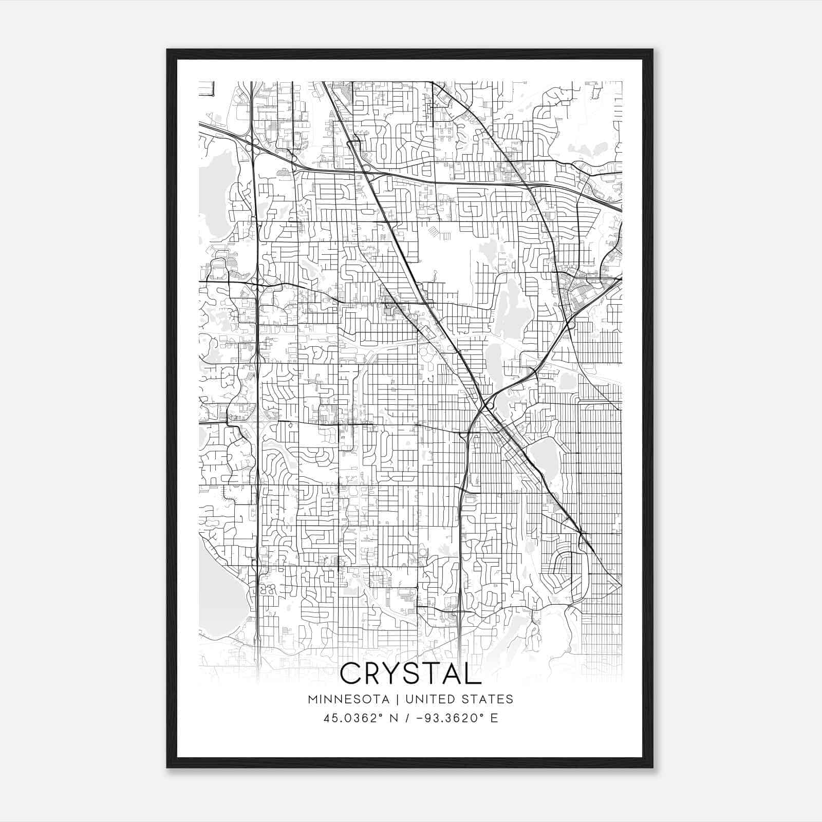 Crystal Minnesota Map Poster, Modern Home Decor Wall Art Print