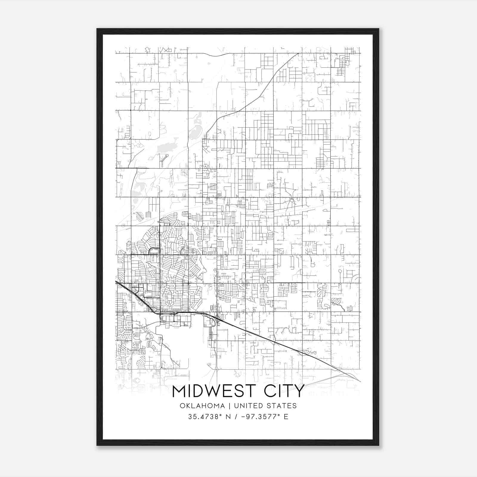 Midwest City Oklahoma Map Poster, Modern Home Decor Wall Art Print