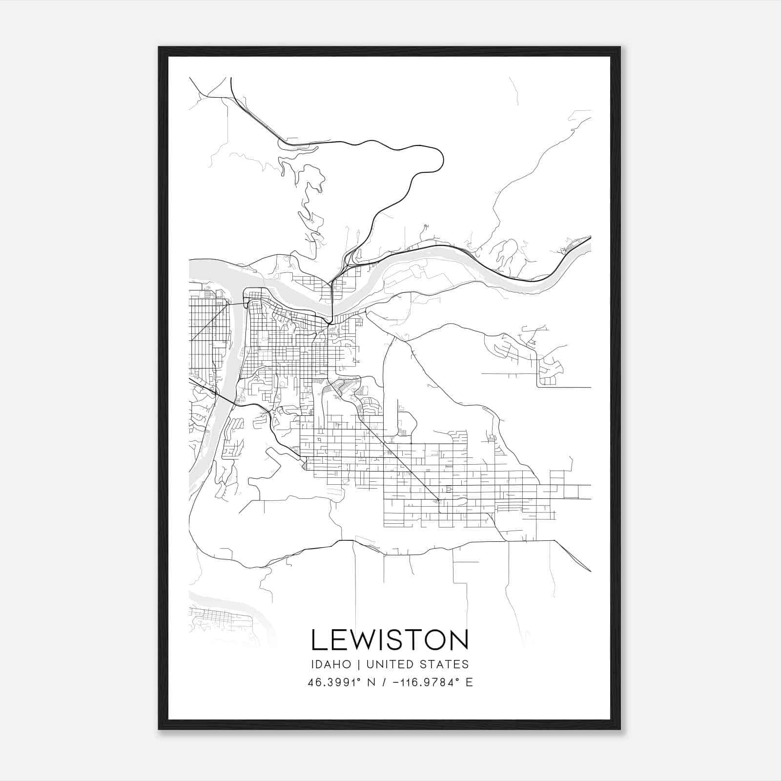 Lewiston Idaho Map Poster, Modern Home Decor Wall Art Print