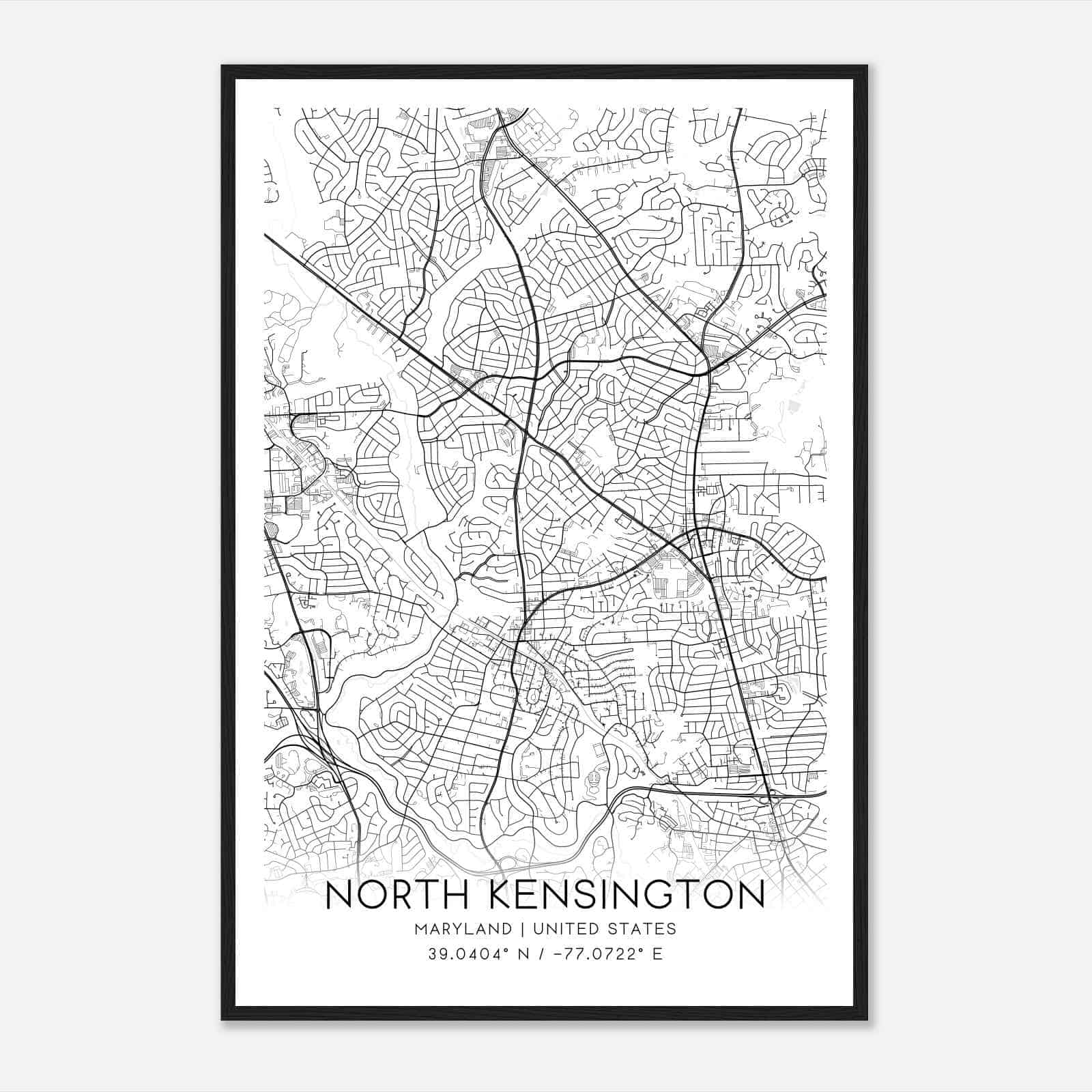 North Kensington Maryland Map Poster, Modern Home Decor Wall Art Print