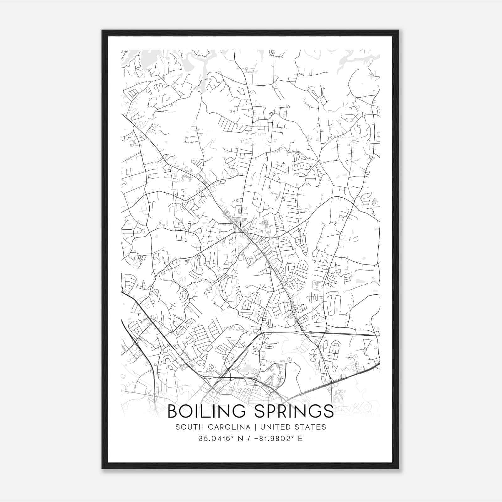 Boiling Springs South Carolina Map Poster, Modern Home Decor Wall Art Print