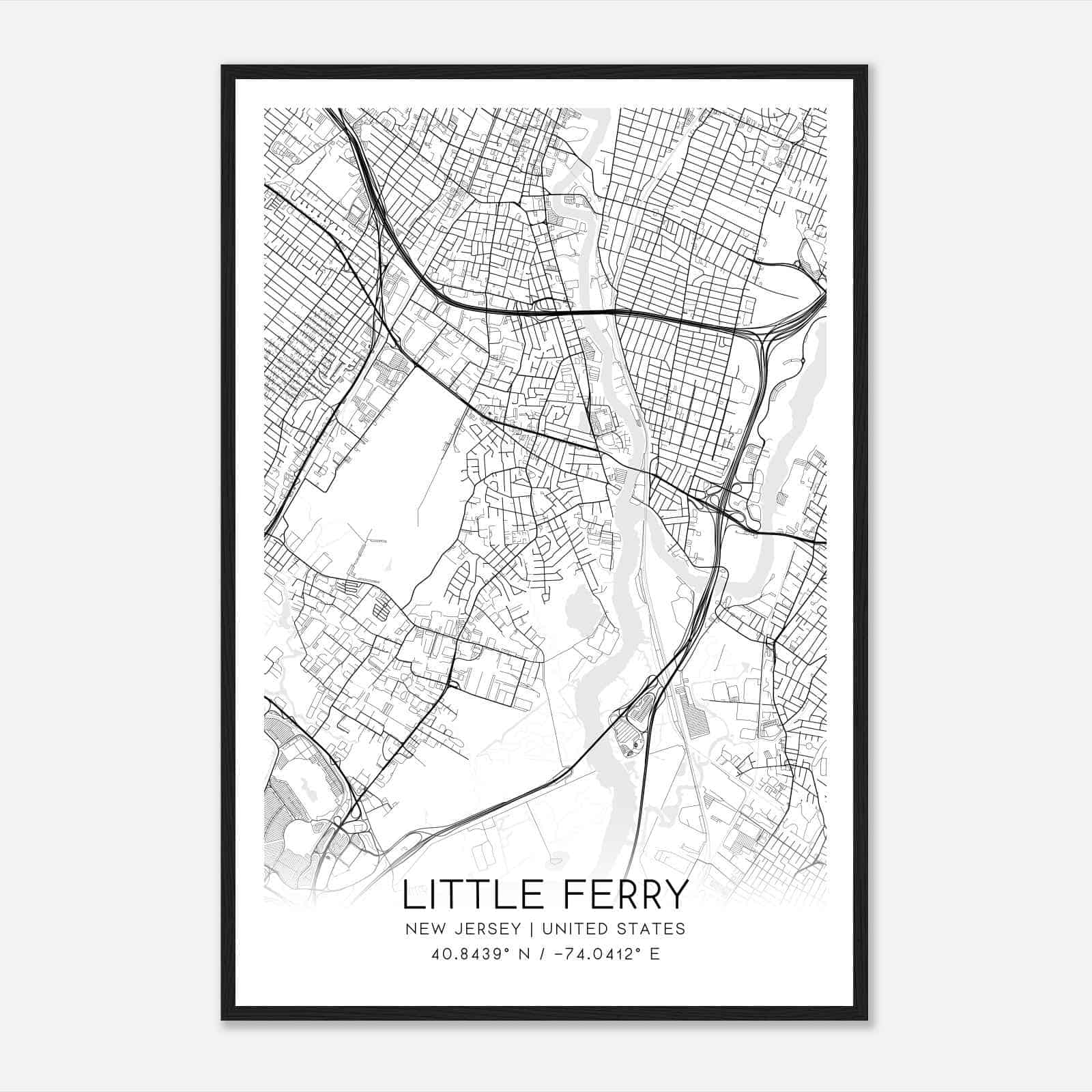 Little Ferry New Jersey Map Poster, Modern Home Decor Wall Art Print