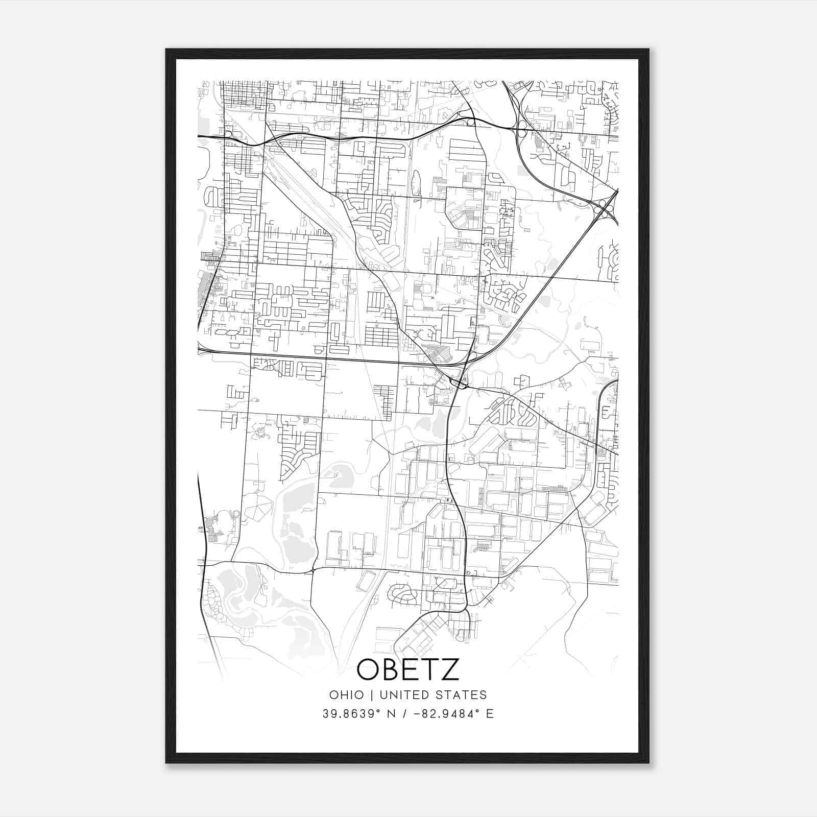 Obetz Ohio Map Poster, Modern Home Decor Wall Art Print