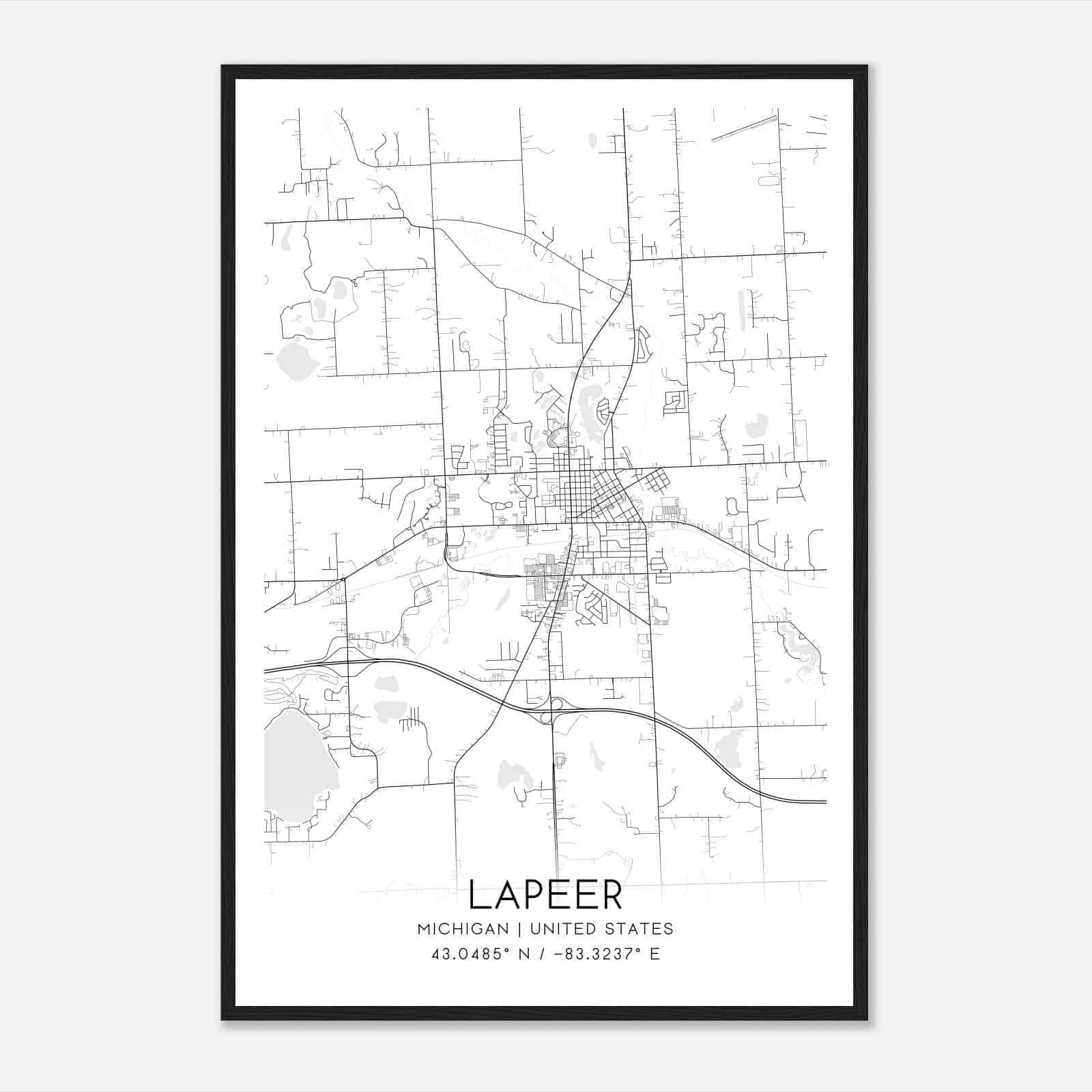 Lapeer Michigan Map Poster, Modern Home Decor Wall Art Print