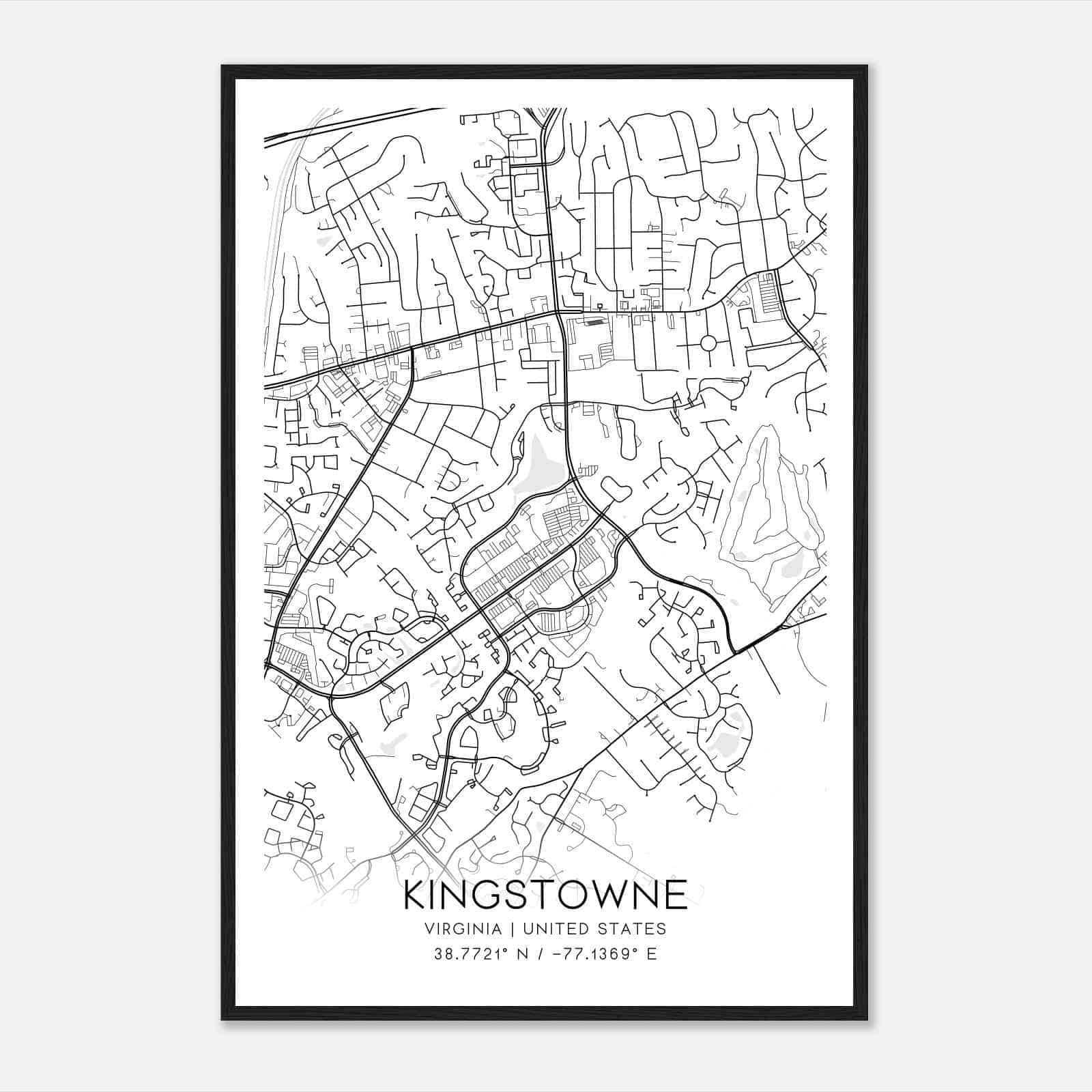 Kingstowne Virginia Map Poster, Modern Home Decor Wall Art Print