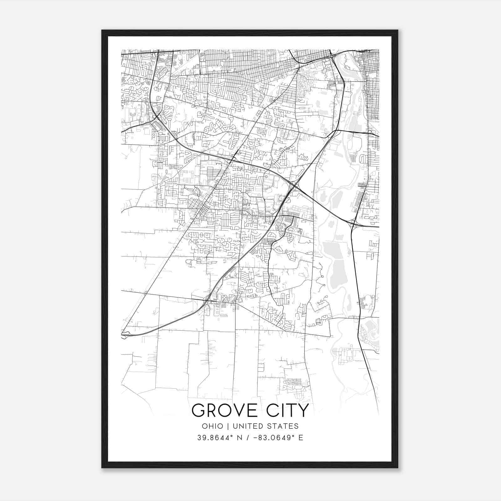 Grove City Ohio Map Poster, Modern Home Decor Wall Art Print