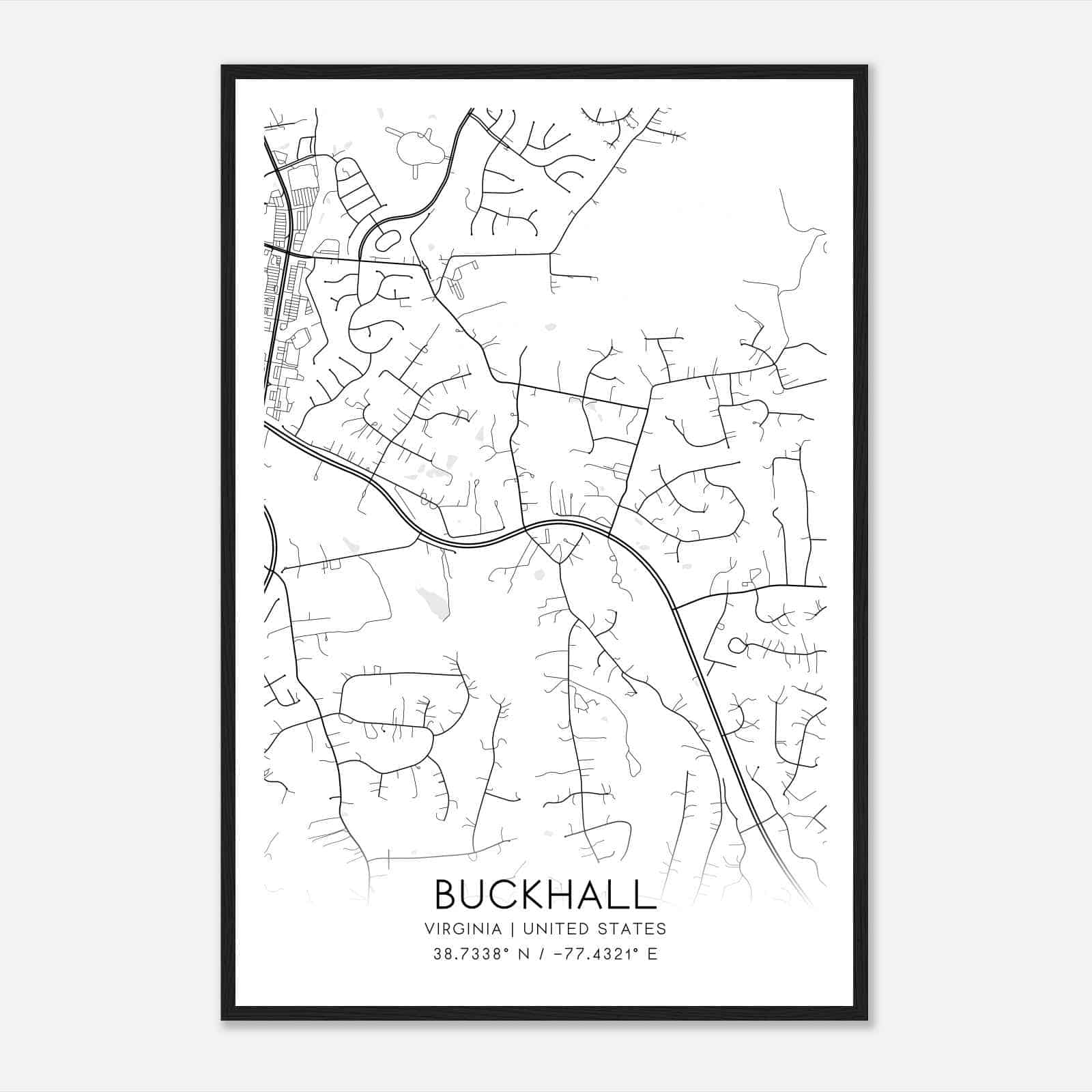 Buckhall Virginia Map Poster, Modern Home Decor Wall Art Print