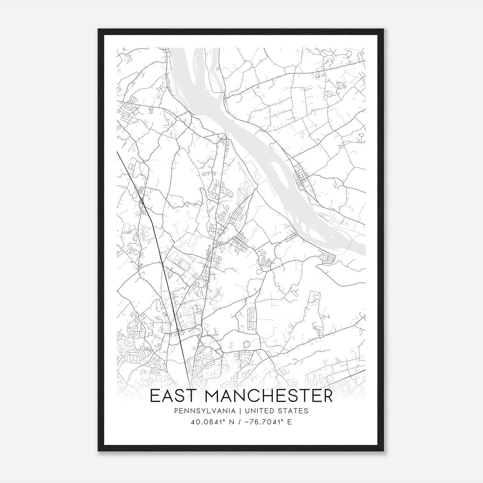 East Manchester Pennsylvania Map Poster, Modern Home Decor Wall Art Print