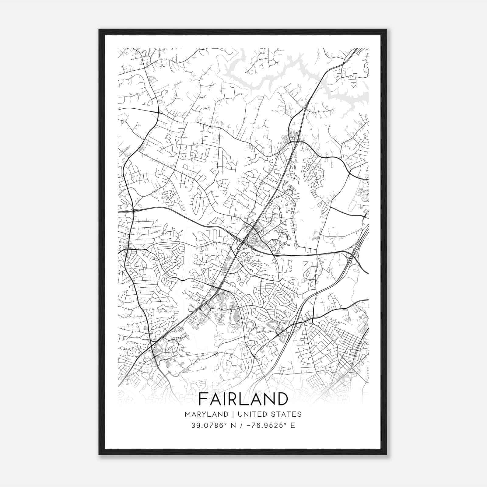 Fairland Maryland Map Poster, Modern Home Decor Wall Art Print
