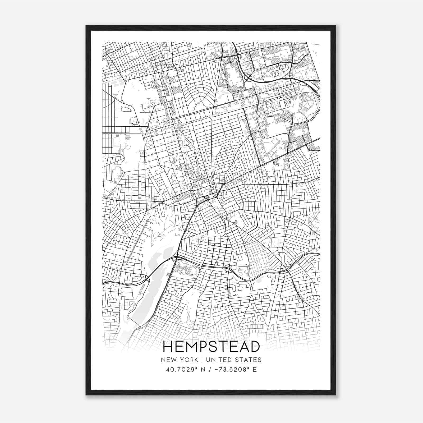 Hempstead New York Map Poster, Modern Home Decor Wall Art Print