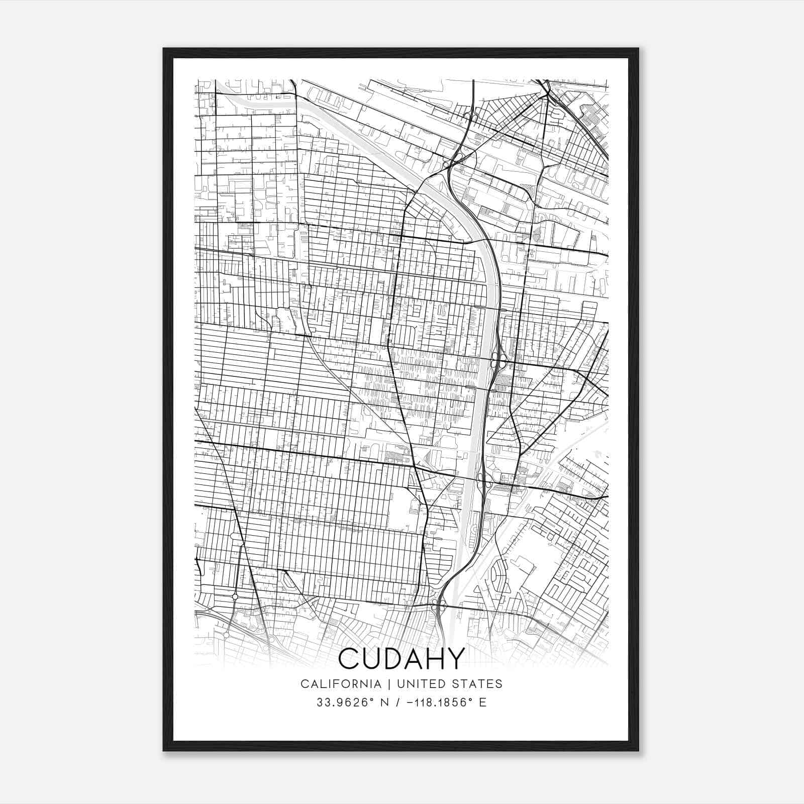 Cudahy California Map Poster, Modern Home Decor Wall Art Print