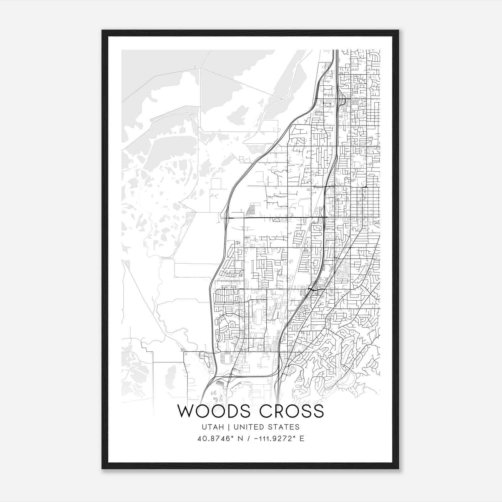 Woods Cross Utah Map Poster, Modern Home Decor Wall Art Print