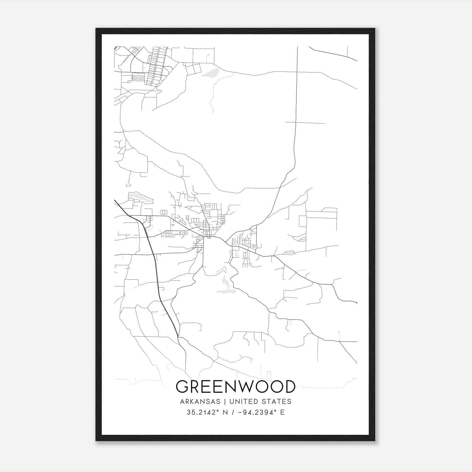 Greenwood Arkansas Map Poster, Modern Home Decor Wall Art Print