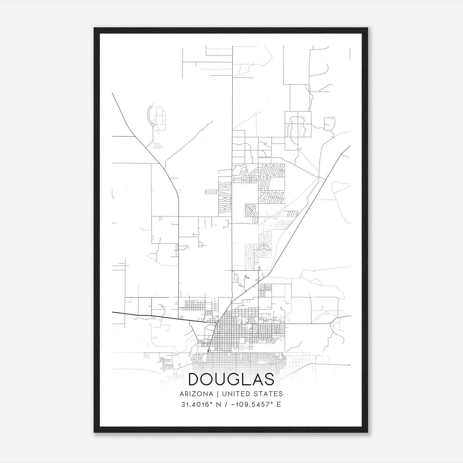 Douglas Arizona Map Poster, Modern Home Decor Wall Art Print