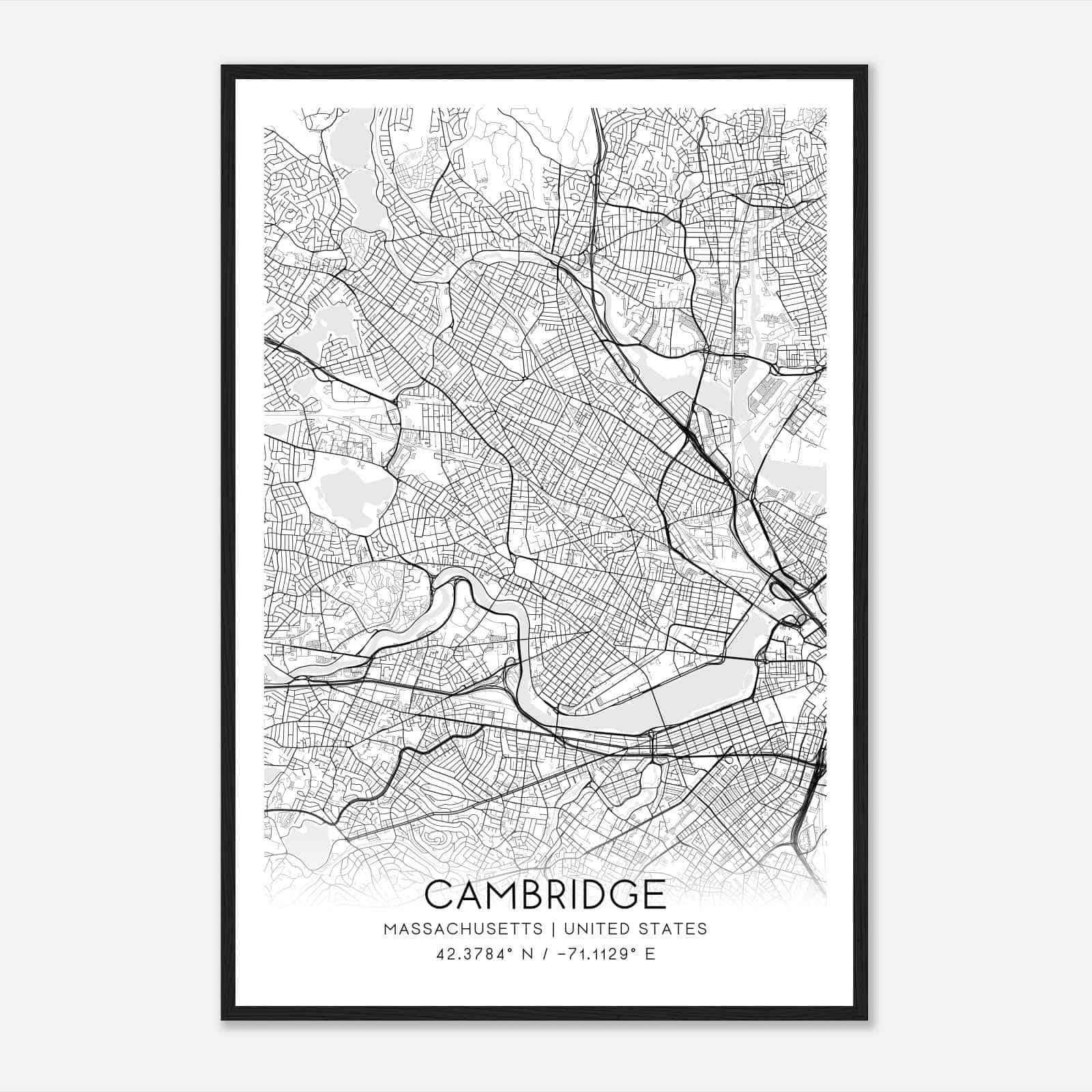 Cambridge Massachusetts Map Poster, Modern Home Decor Wall Art Print