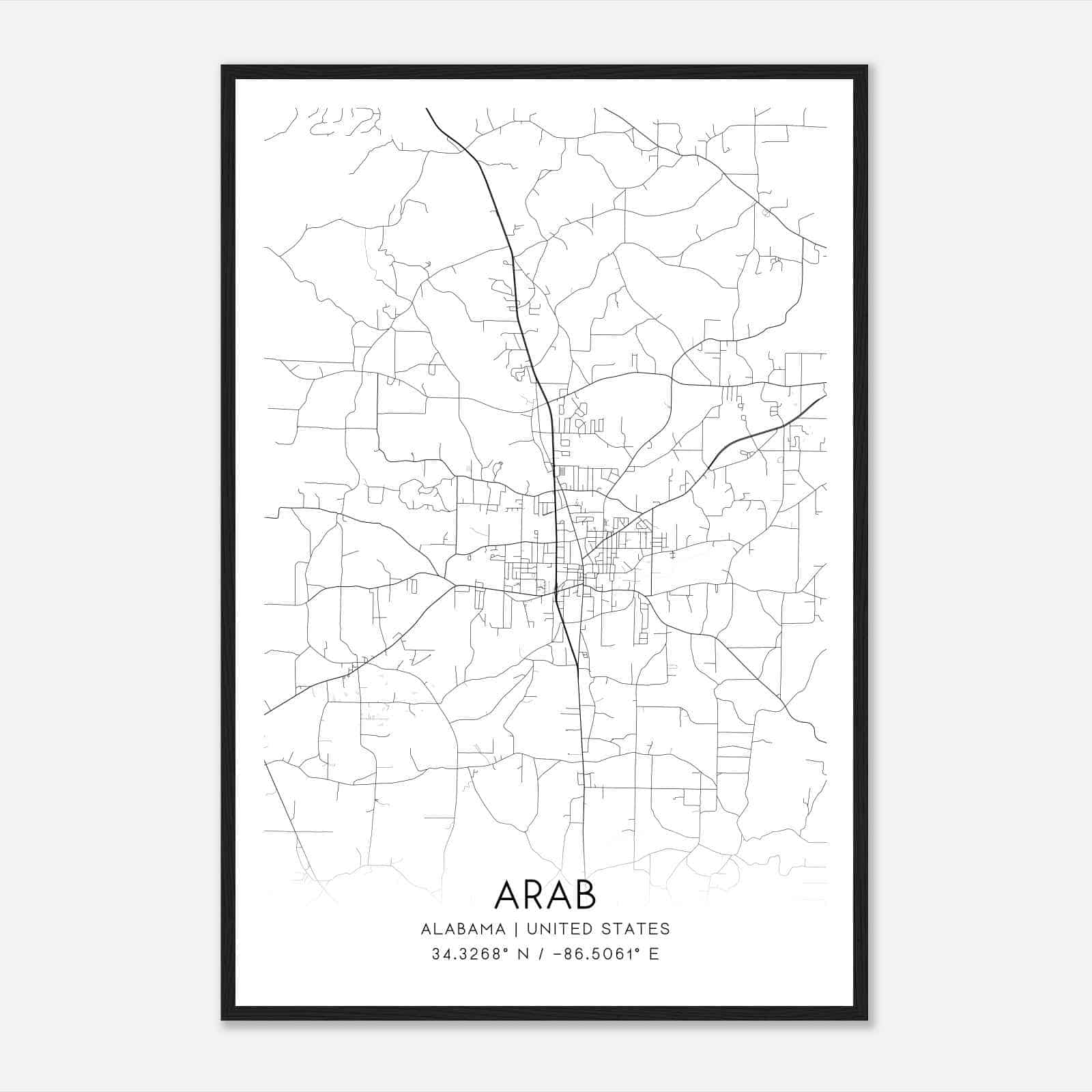 Arab Alabama Map Poster, Modern Home Decor Wall Art Print