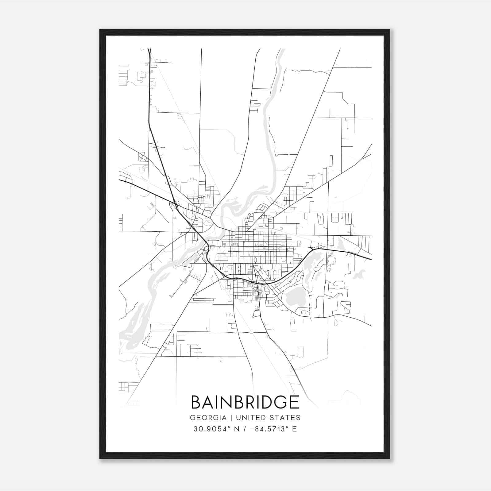 Bainbridge Georgia Map Poster, Modern Home Decor Wall Art Print