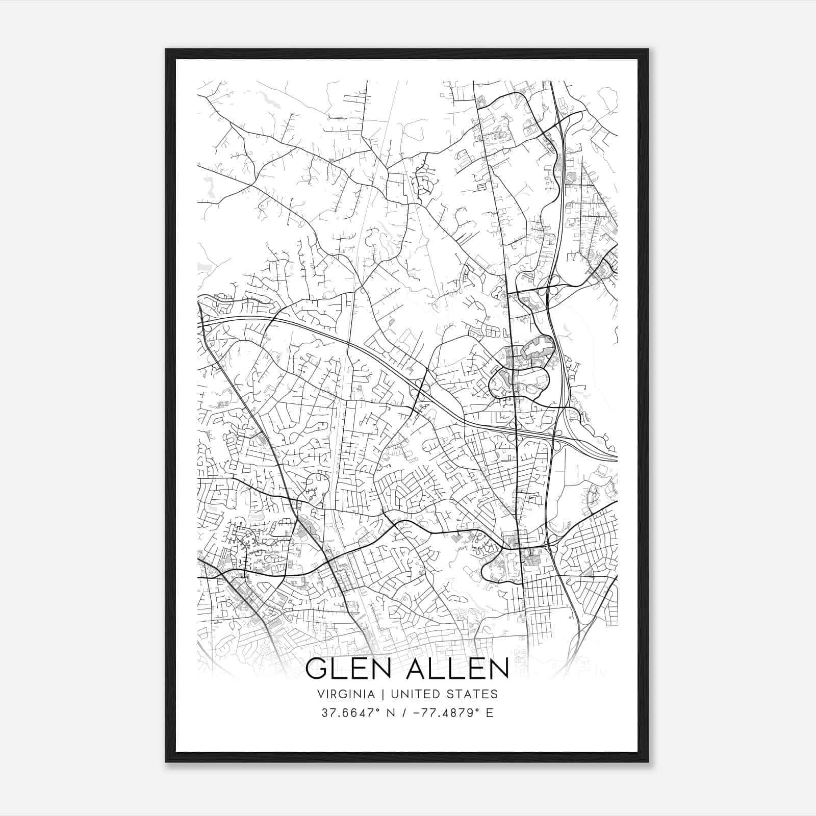 Glen Allen Virginia Map Poster, Modern Home Decor Wall Art Print