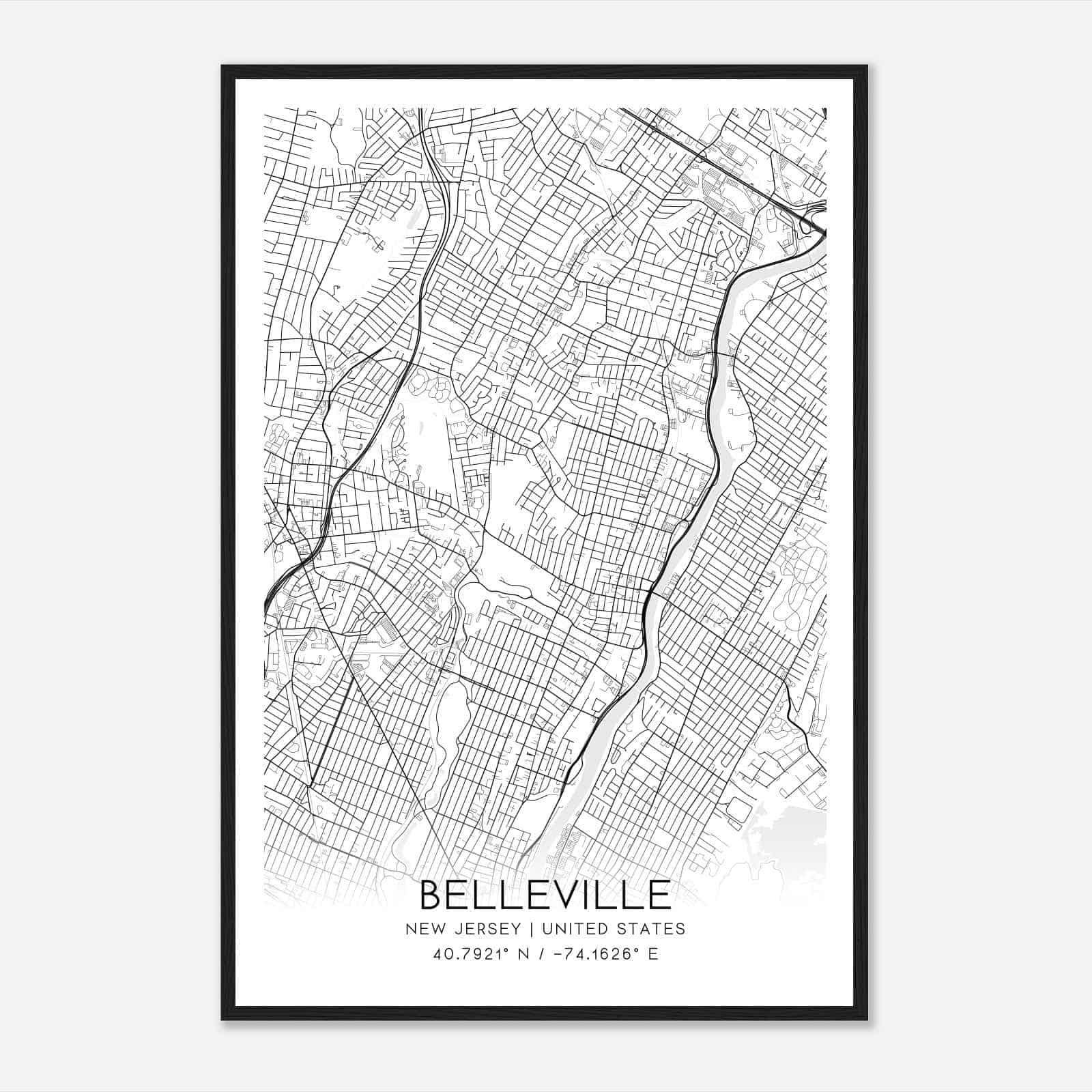 Belleville New Jersey Map Poster, Modern Home Decor Wall Art Print