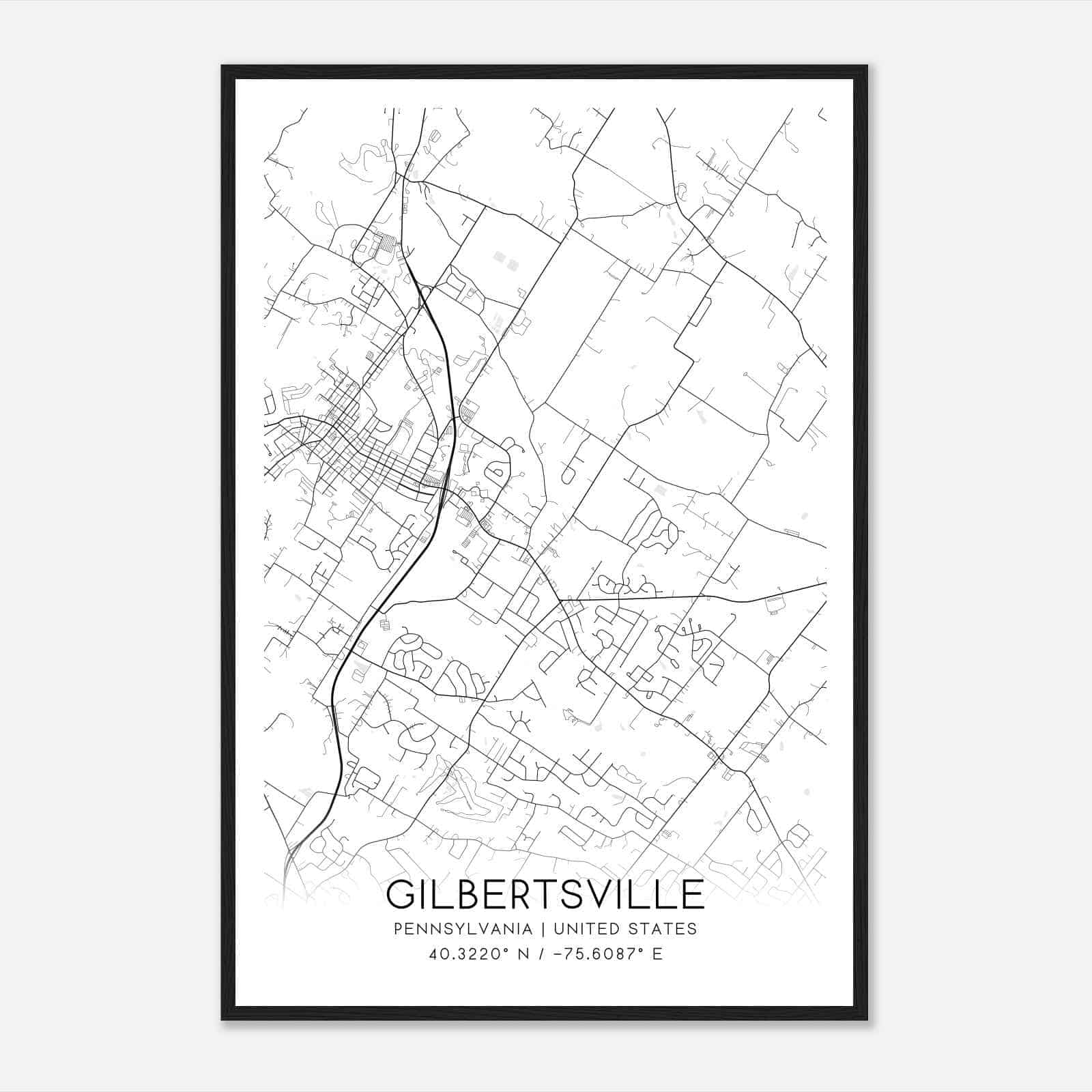 Gilbertsville Pennsylvania Map Poster, Modern Home Decor Wall Art Print