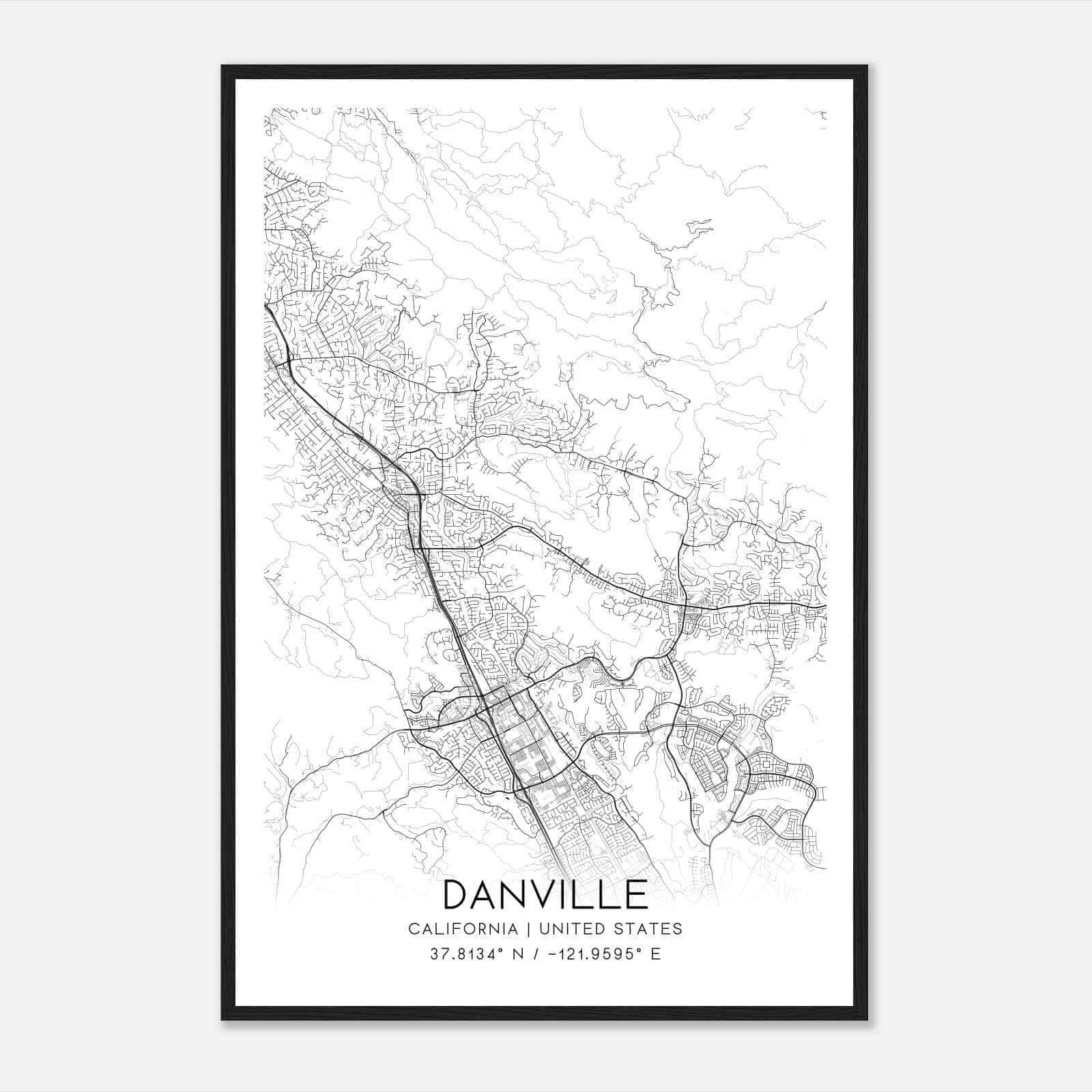 Danville California Map Poster, Modern Home Decor Wall Art Print