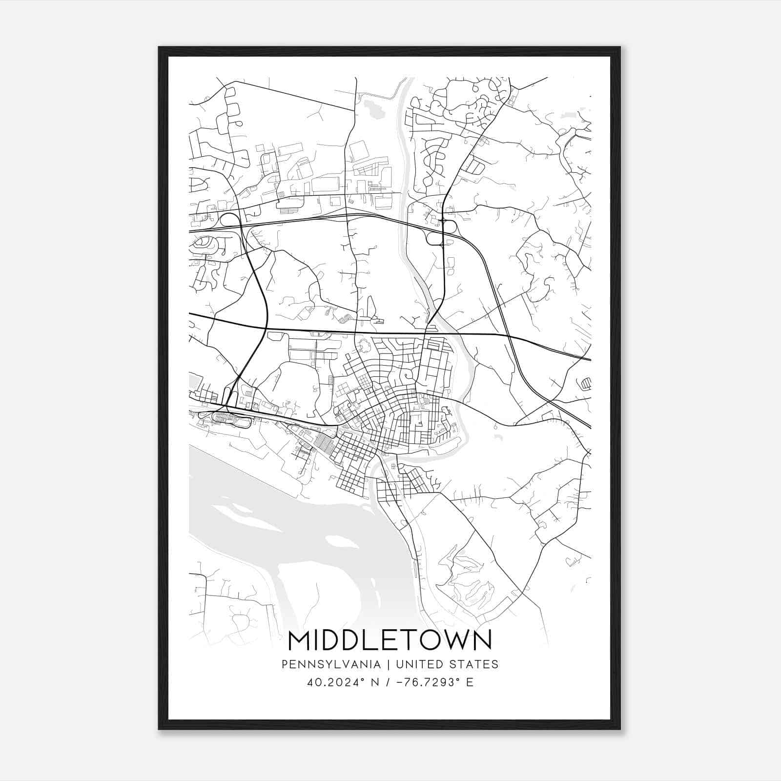 Middletown Pennsylvania Map Poster, Modern Home Decor Wall Art Print