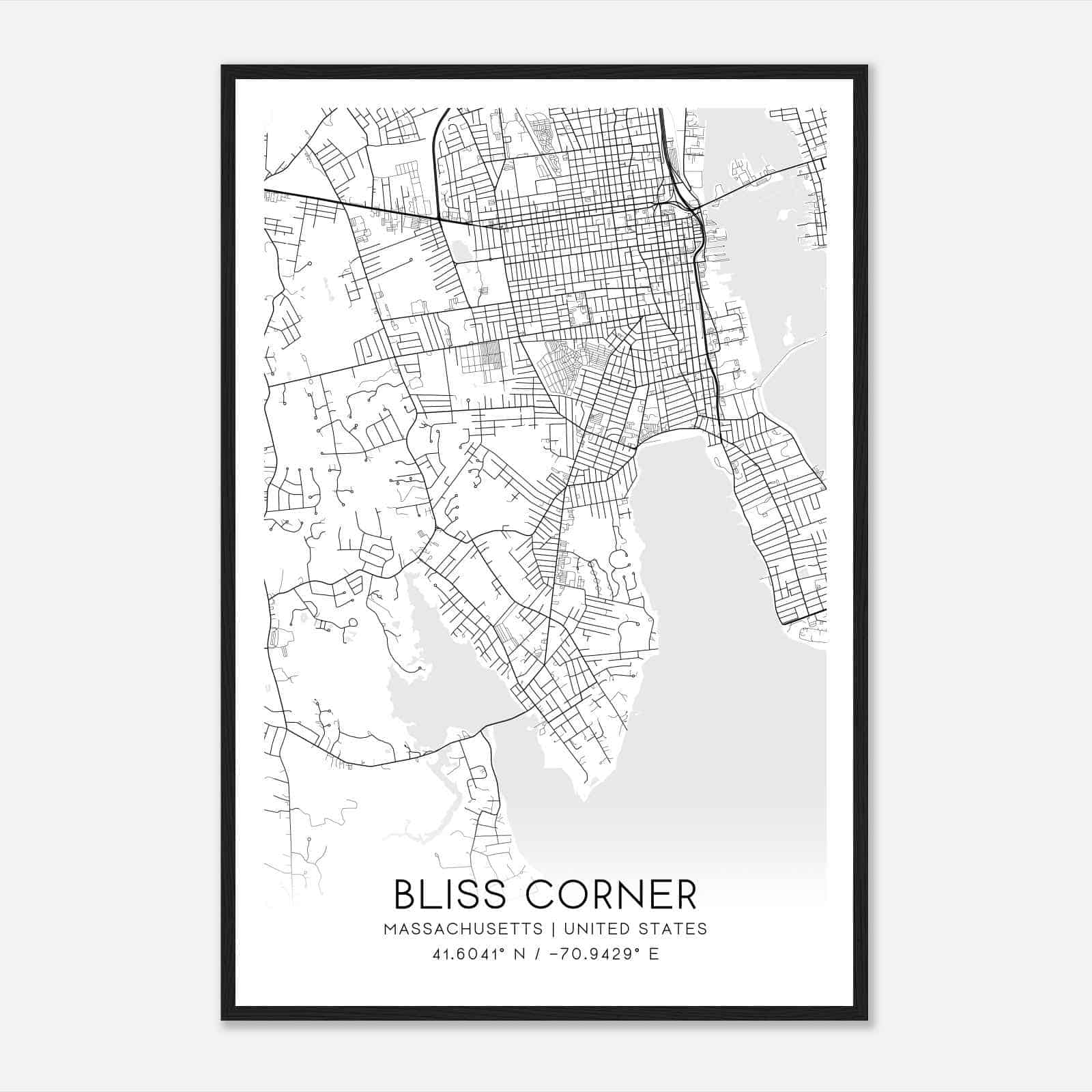 Bliss Corner Massachusetts Map Poster, Modern Home Decor Wall Art Print