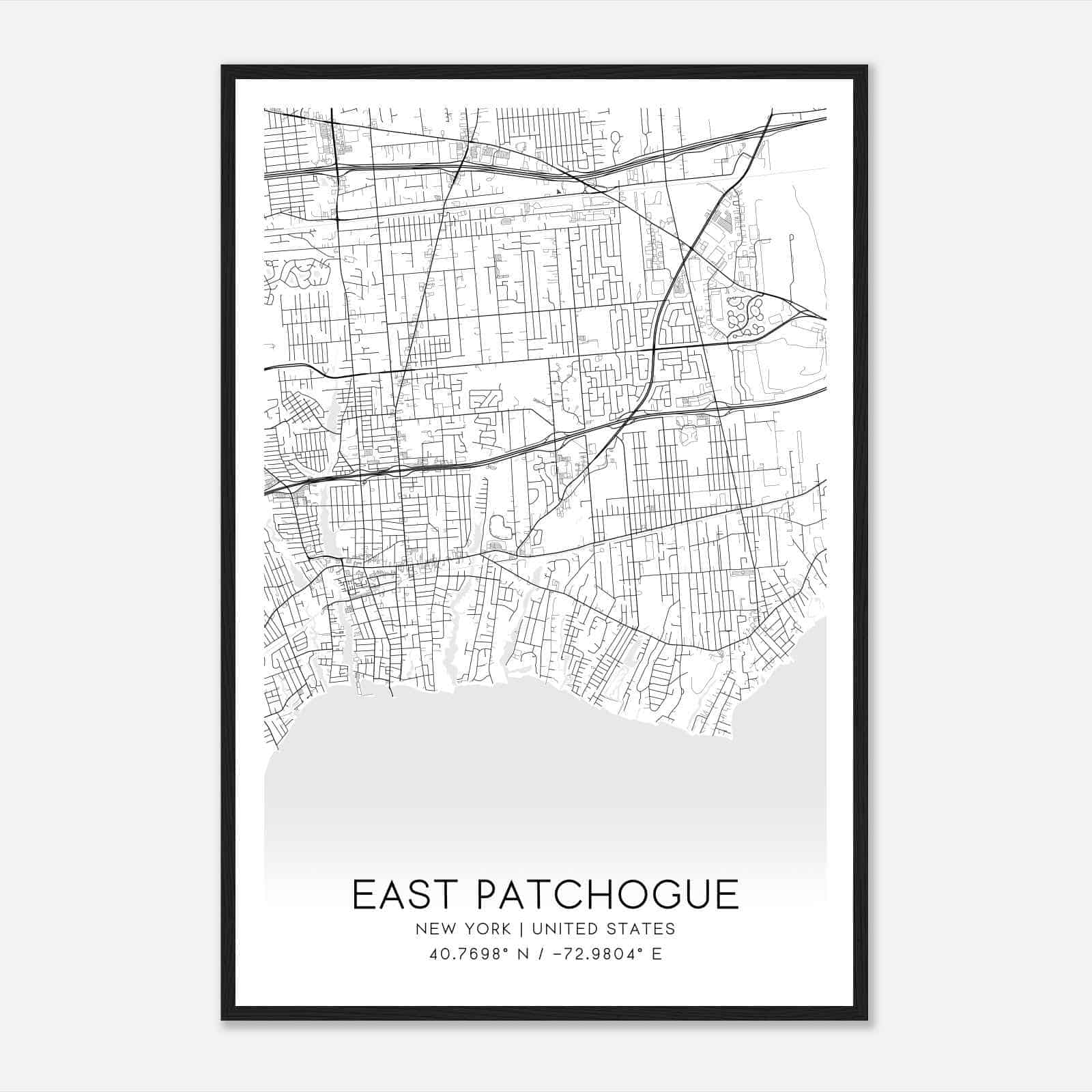 East Patchogue New York Map Poster, Modern Home Decor Wall Art Print