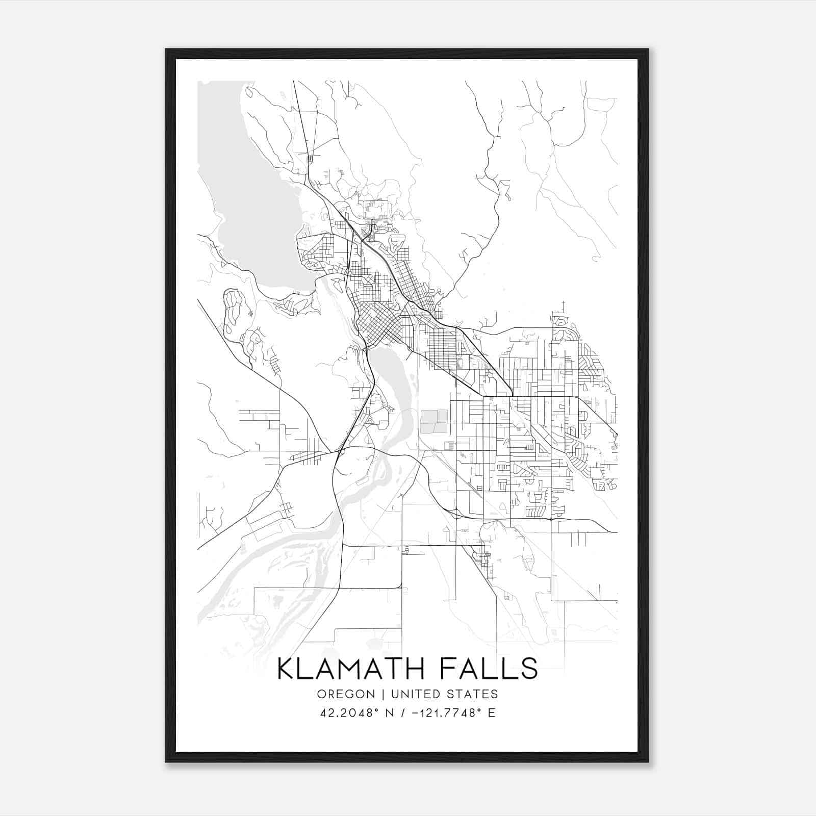 Klamath Falls Oregon Map Poster, Modern Home Decor Wall Art Print