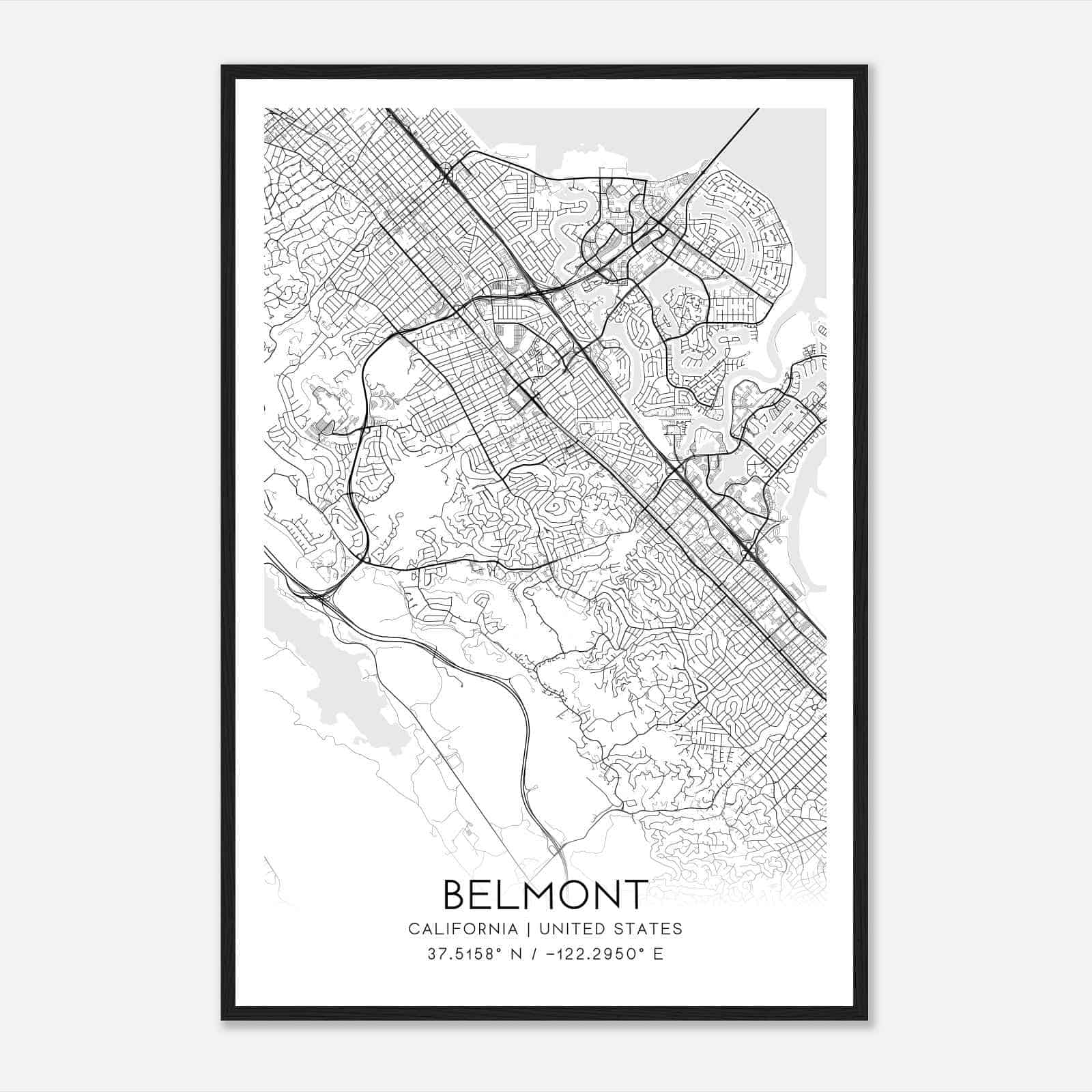 Belmont California Map Poster, Modern Home Decor Wall Art Print