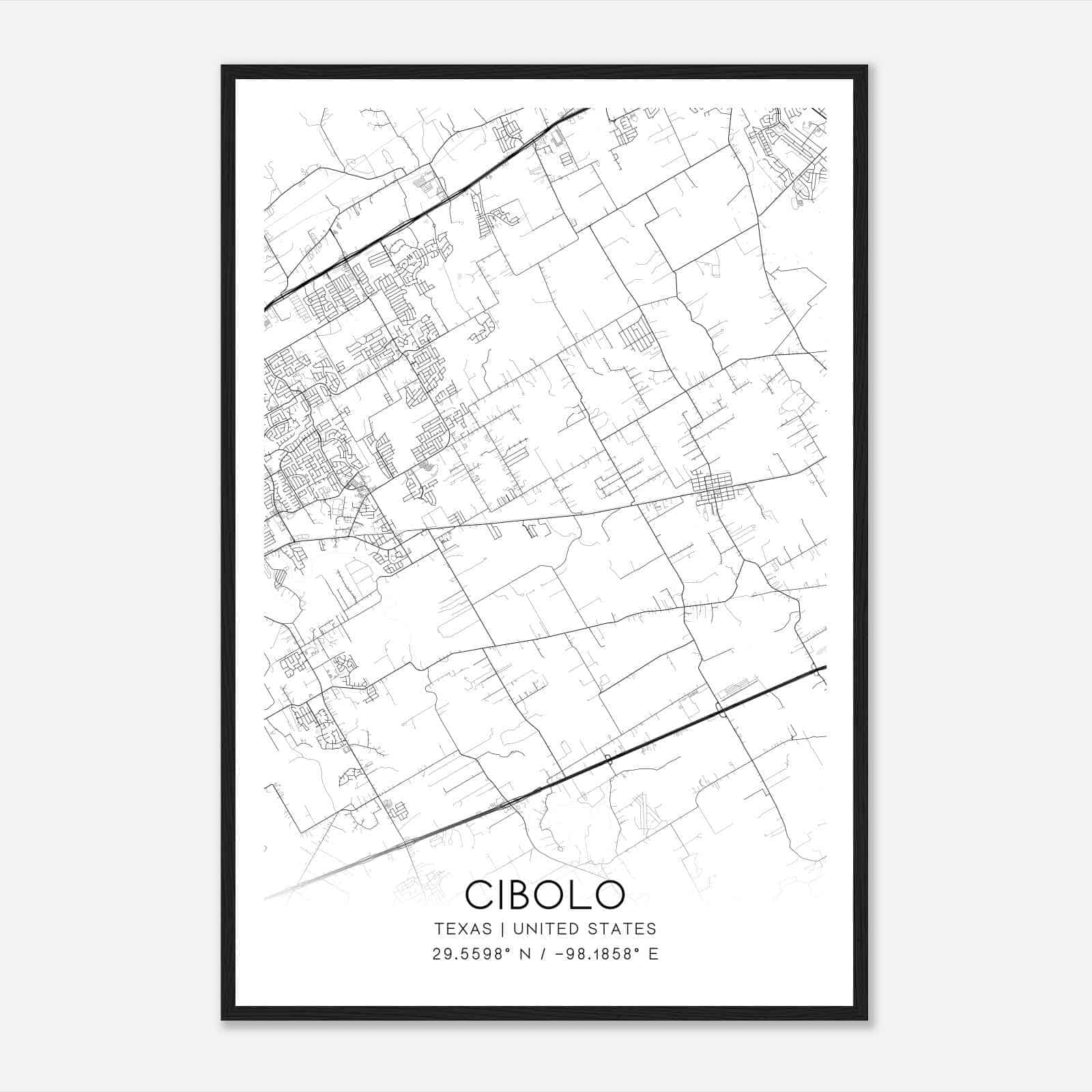 Cibolo Texas Map Poster, Modern Home Decor Wall Art Print