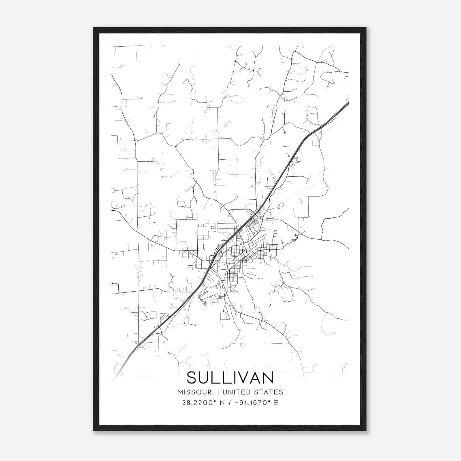 Sullivan Missouri Map Poster, Modern Home Decor Wall Art Print