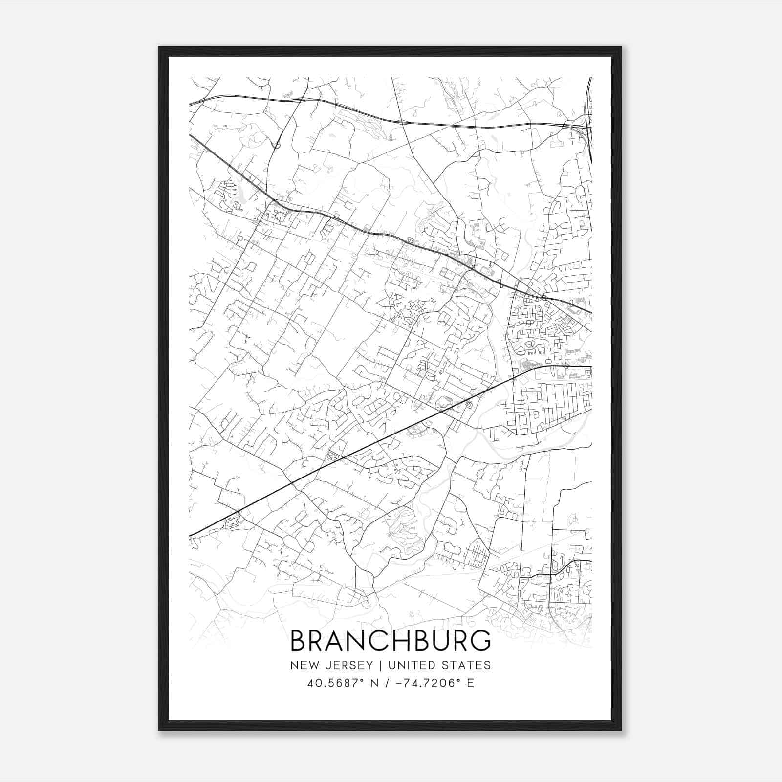 Branchburg New Jersey Map Poster, Modern Home Decor Wall Art Print