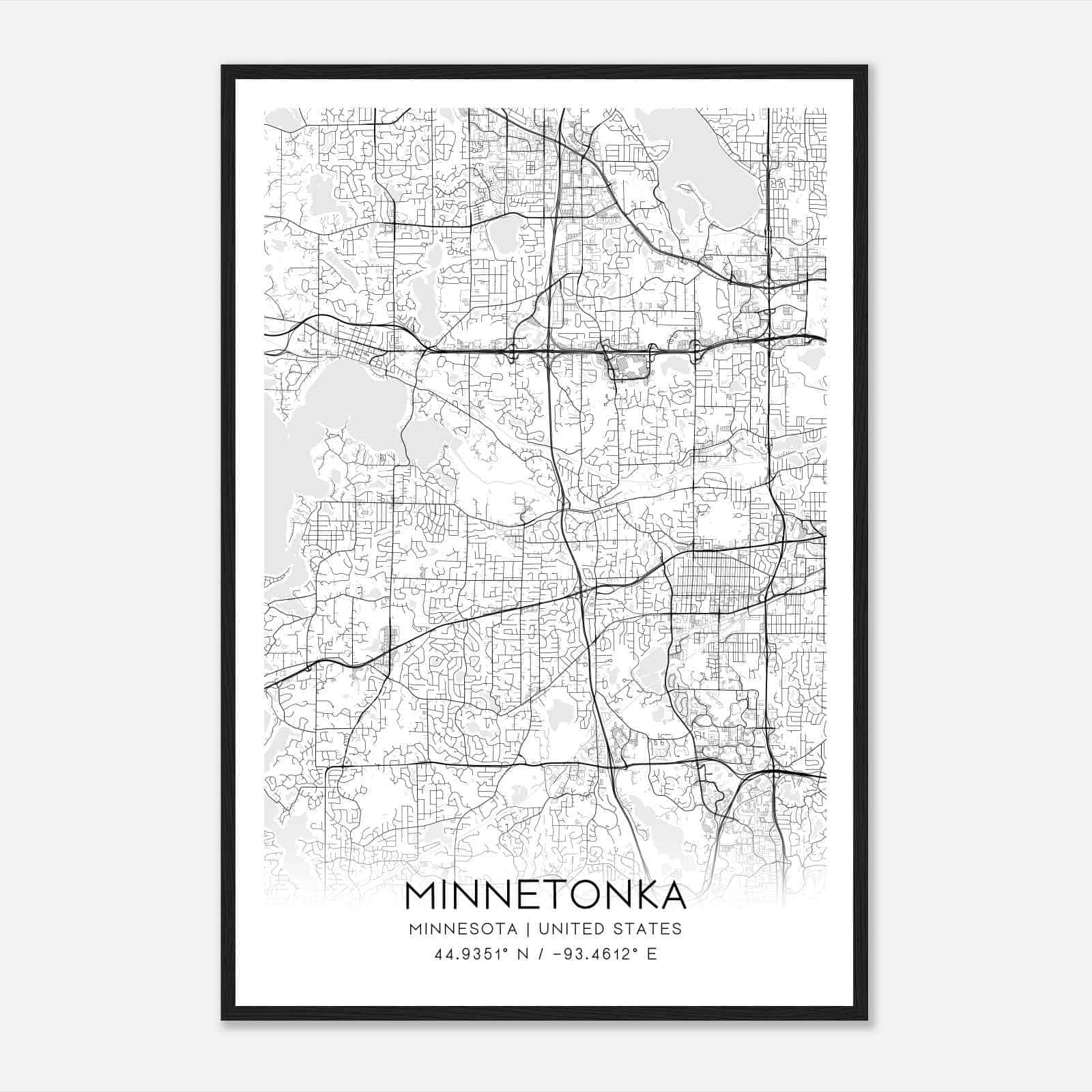 Minnetonka Minnesota Map Poster, Modern Home Decor Wall Art Print