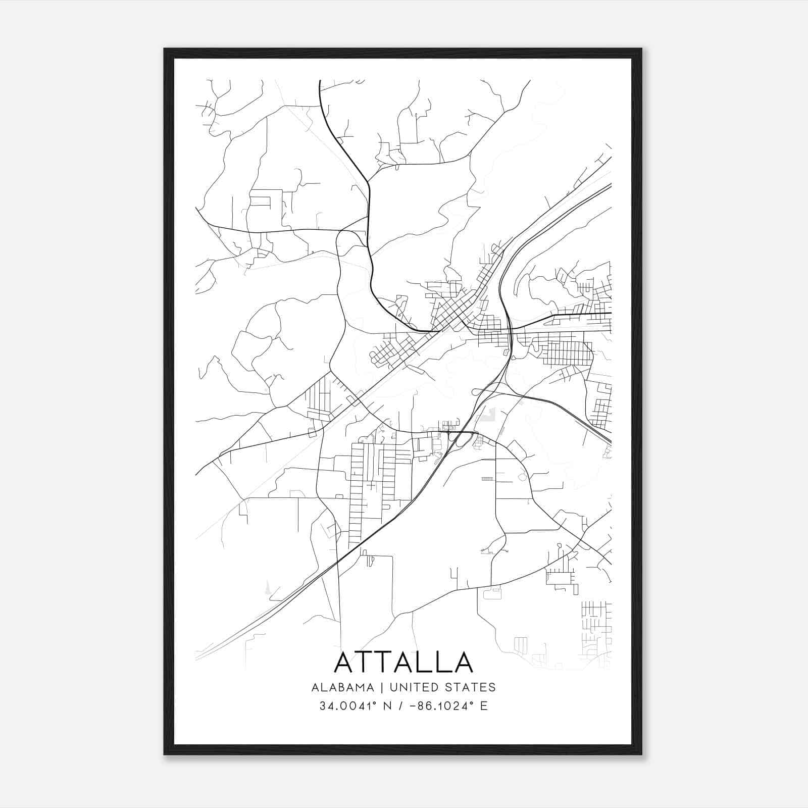 Attalla Alabama Map Poster, Modern Home Decor Wall Art Print