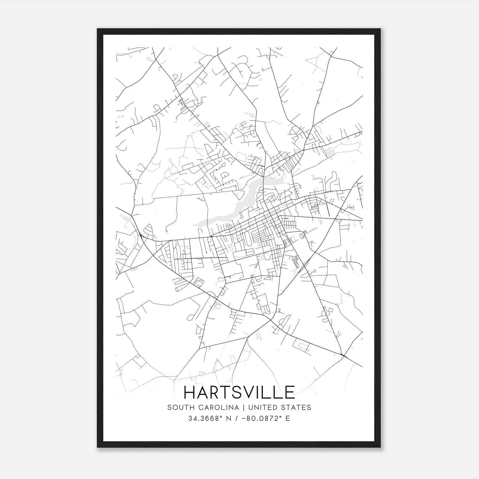 Hartsville South Carolina Map Poster, Modern Home Decor Wall Art Print